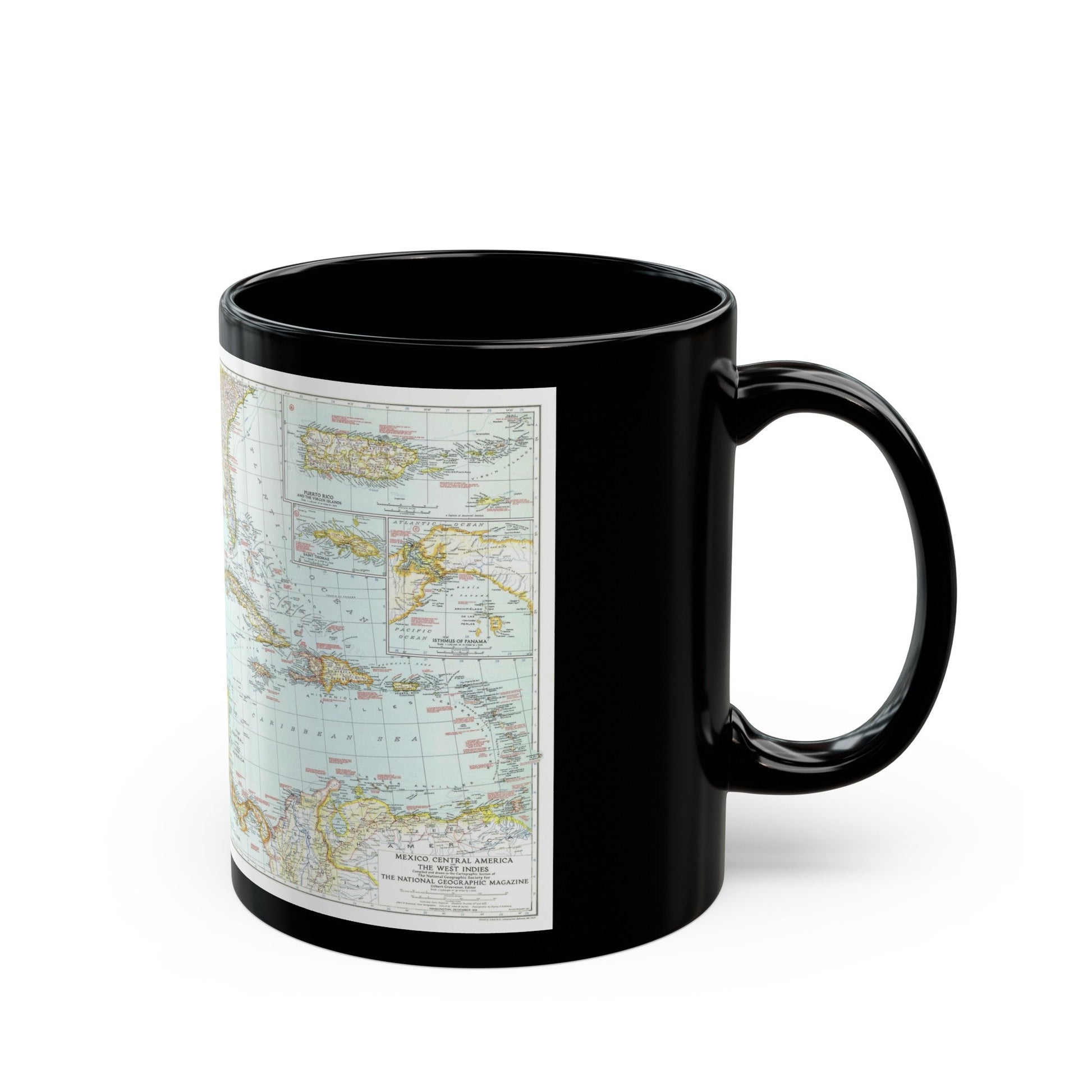 Central America & West Indies (1939) (Map) Black Coffee Mug-The Sticker Space