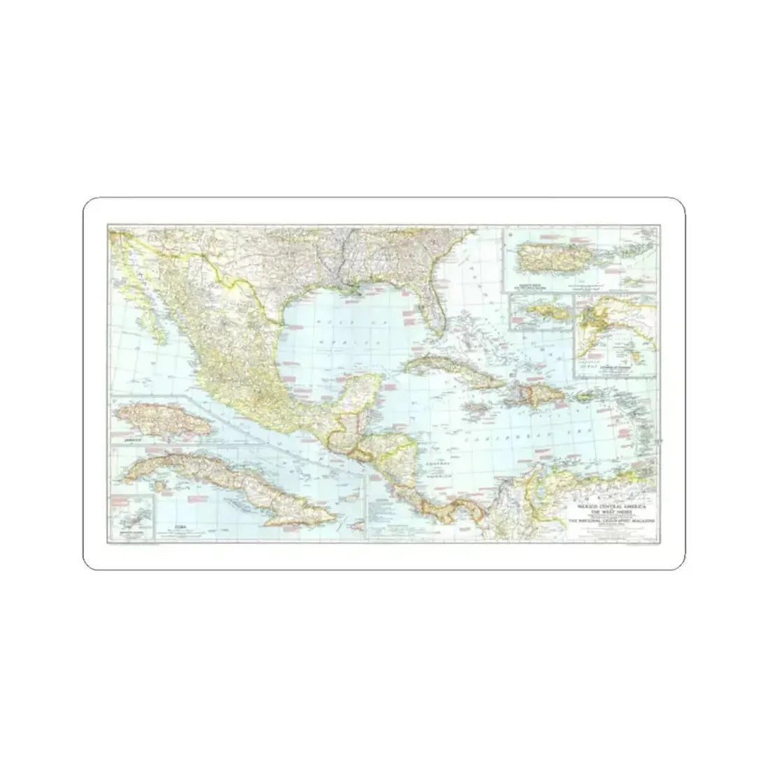 Central America & West Indies (1939) (Map) STICKER Vinyl Kiss-Cut Decal 2 Inch White - The Sticker Space