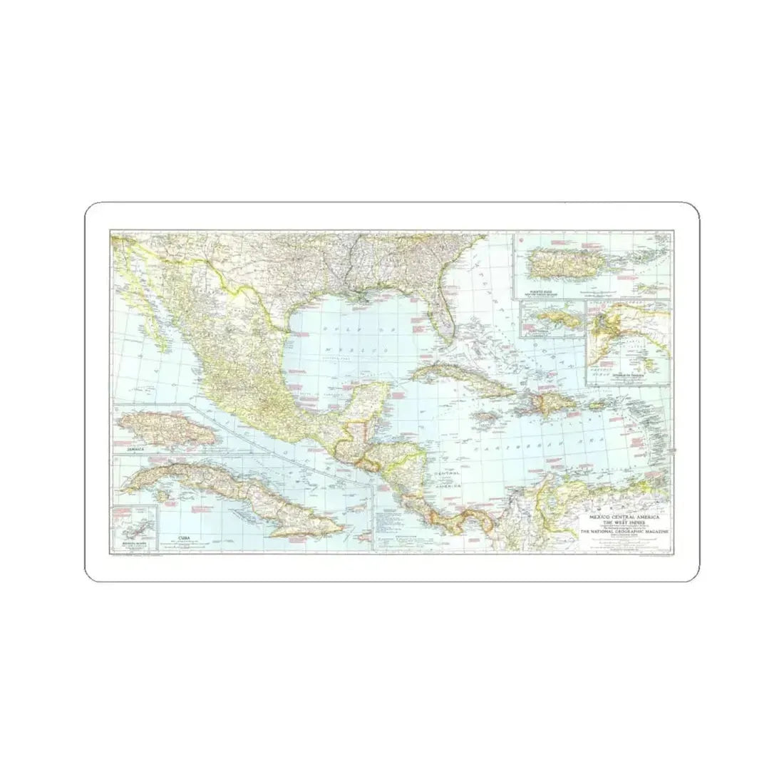 Central America & West Indies (1939) (Map) STICKER Vinyl Kiss-Cut Decal 6 Inch White - The Sticker Space