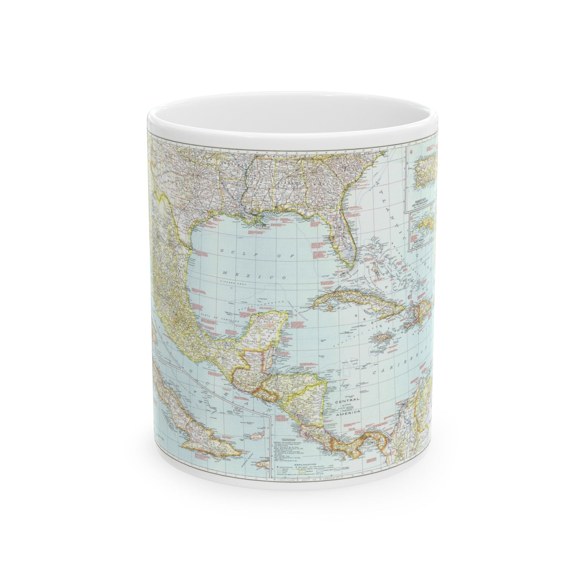 Central America & West Indies (1939) (Map) White Coffee Mug-11oz-The Sticker Space