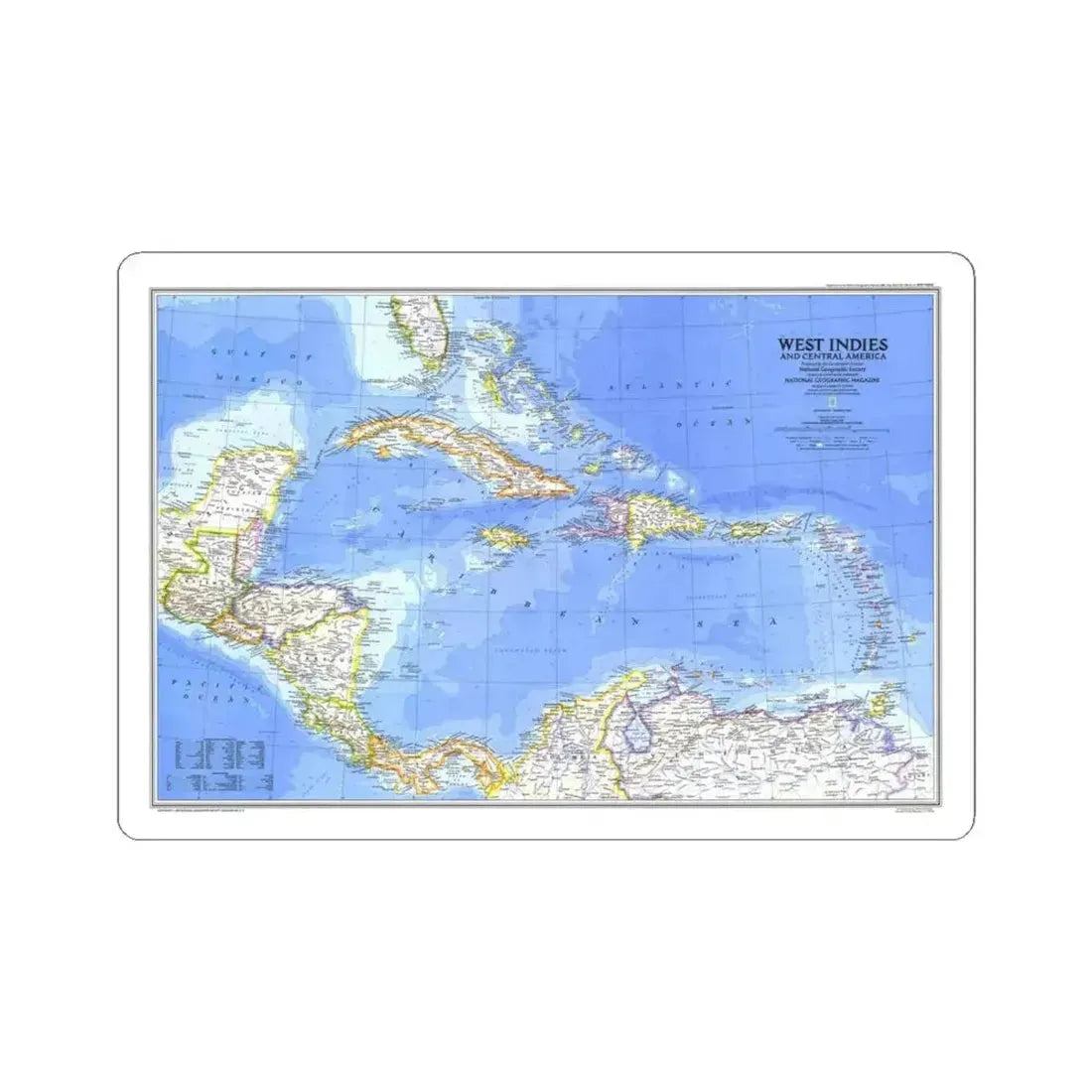 Central America & West Indies(1981) (Map) STICKER Vinyl Kiss-Cut Decal - The Sticker Space