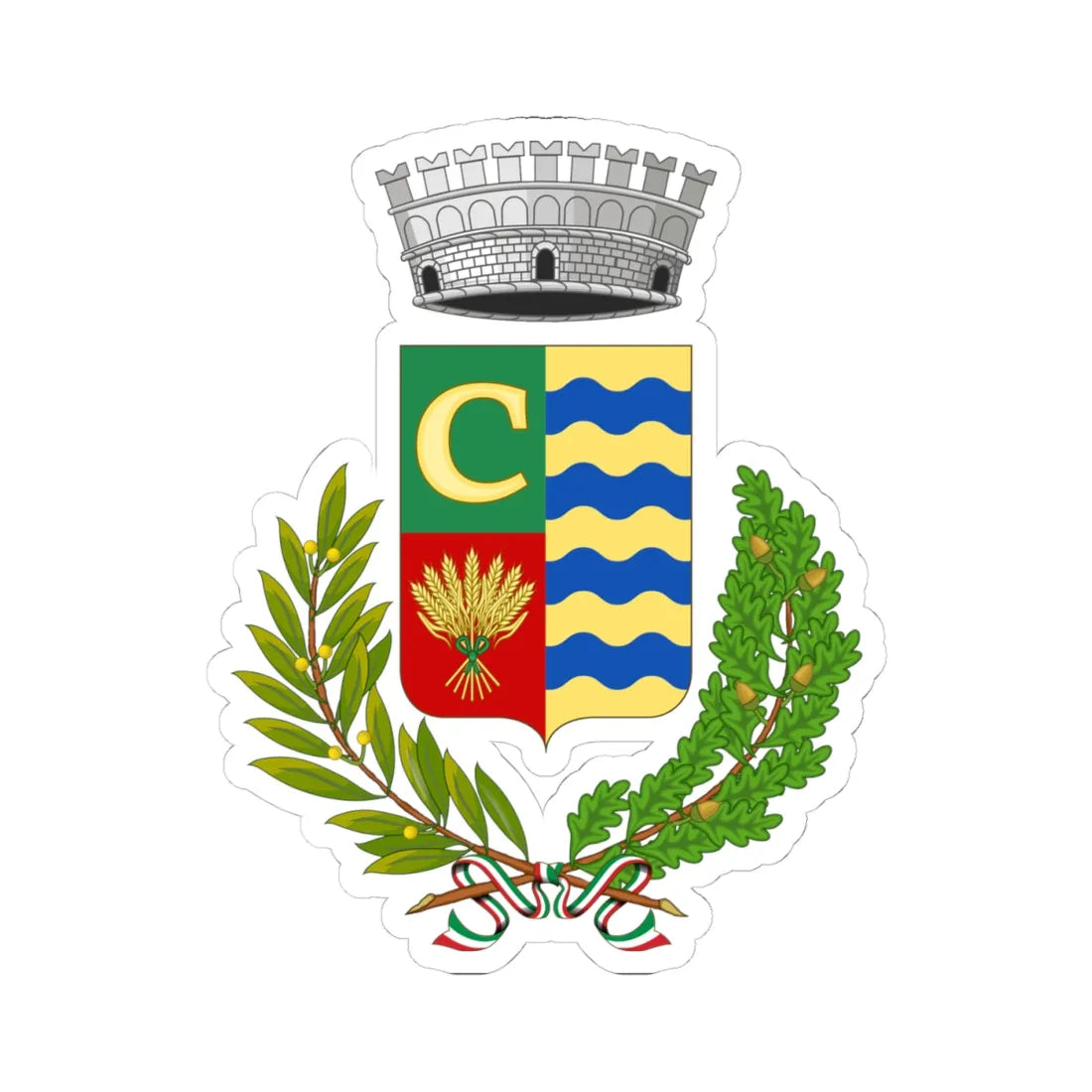 Ceregnano-Stemma (Italy) (Coat of Arms) STICKER Vinyl Kiss-Cut Decal 4 Inch White - The Sticker Space