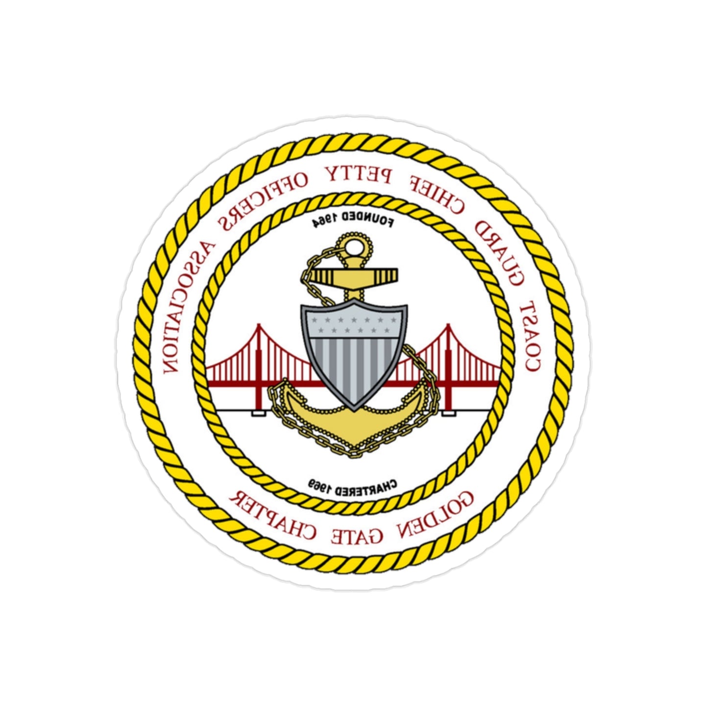 CG CPOA Golden Gate Chapter (U.S. Coast Guard) REVERSE PRINT Transparent STICKER-2 Inch-The Sticker Space