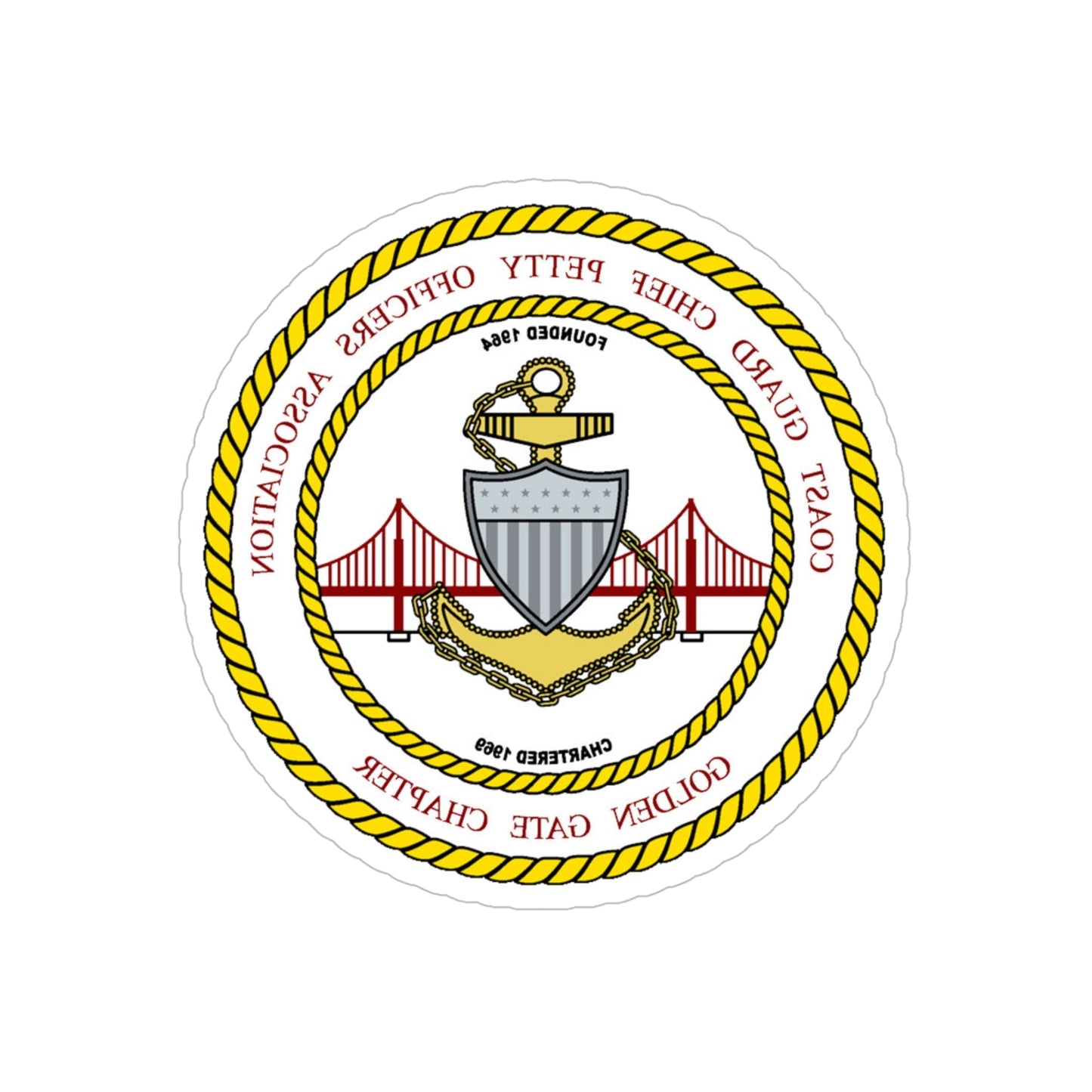 CG CPOA Golden Gate Chapter (U.S. Coast Guard) REVERSE PRINT Transparent STICKER-5 Inch-The Sticker Space