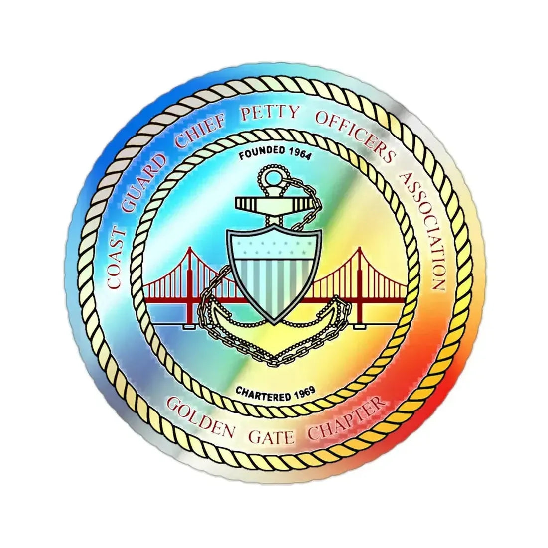 CG CPOA Golden Gate Chapter (U.S. Coast Guard) Holographic STICKER Die-Cut Vinyl Decal 2 Inch Holographic - The Sticker Space