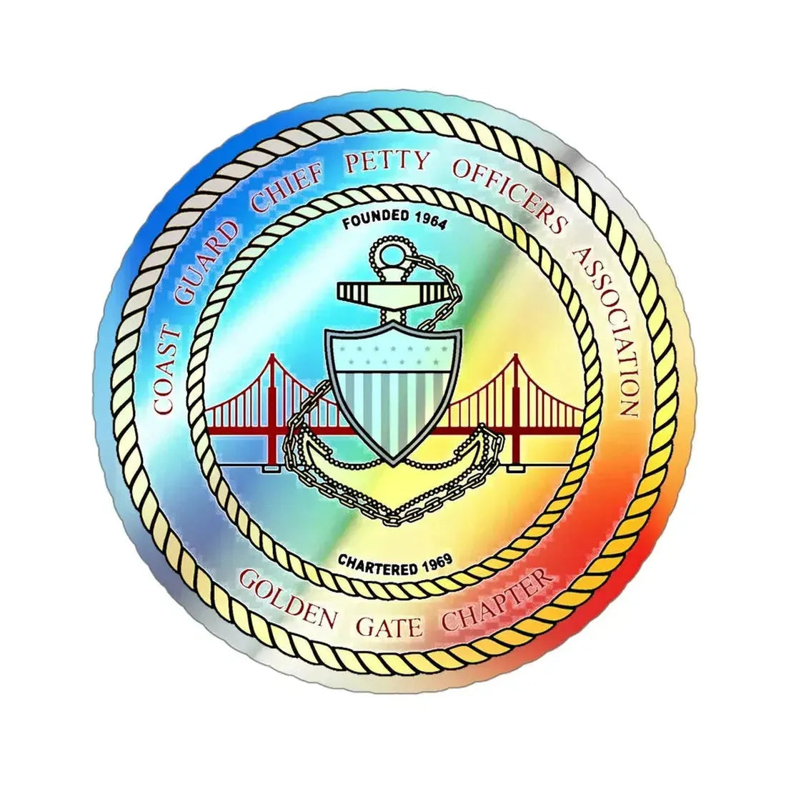 CG CPOA Golden Gate Chapter (U.S. Coast Guard) Holographic STICKER Die-Cut Vinyl Decal 4 Inch Holographic - The Sticker Space