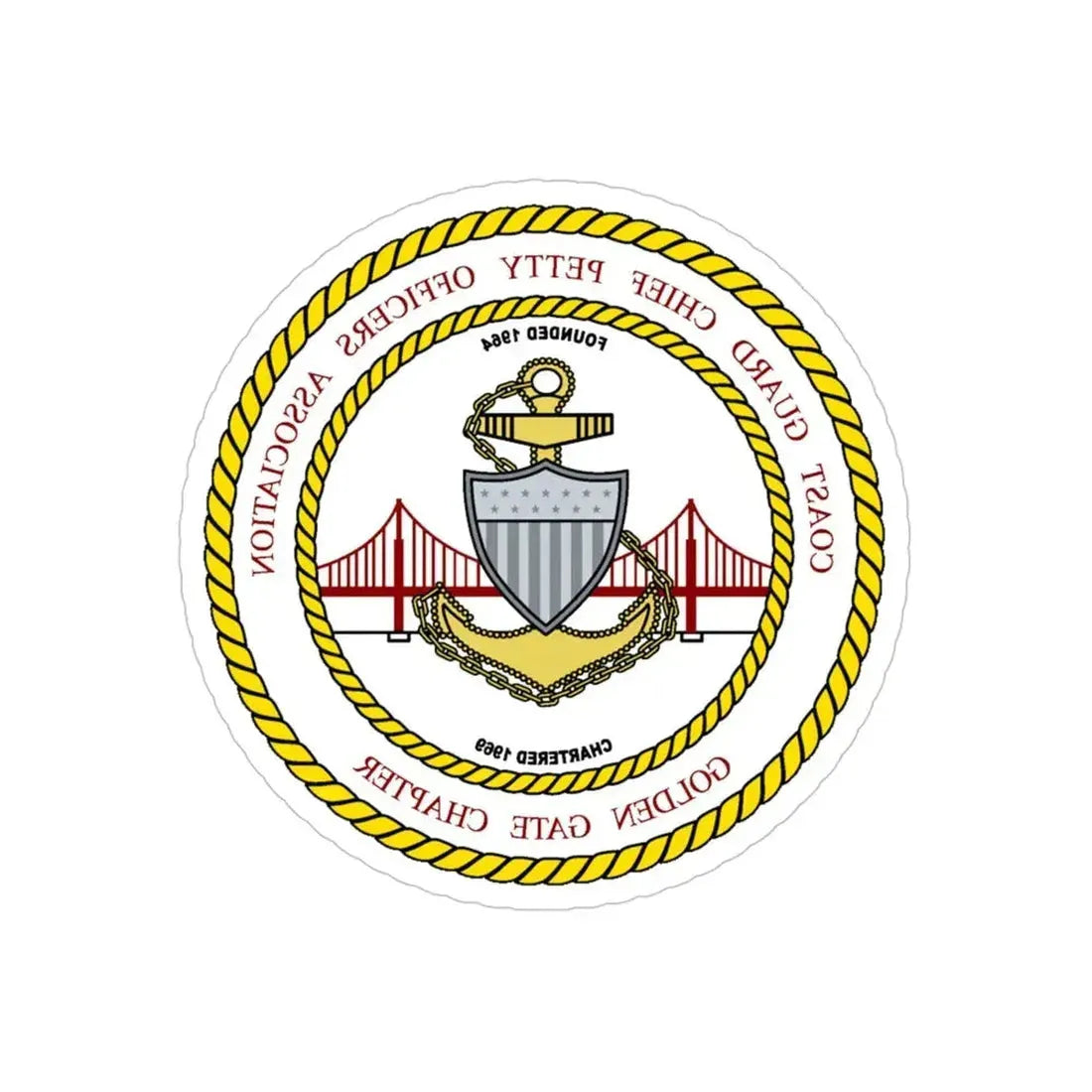 CG CPOA Golden Gate Chapter (U.S. Coast Guard) REVERSE PRINT Transparent Die-Cut STICKER 4 Inch Die-Cut Transparent - The Sticker Space