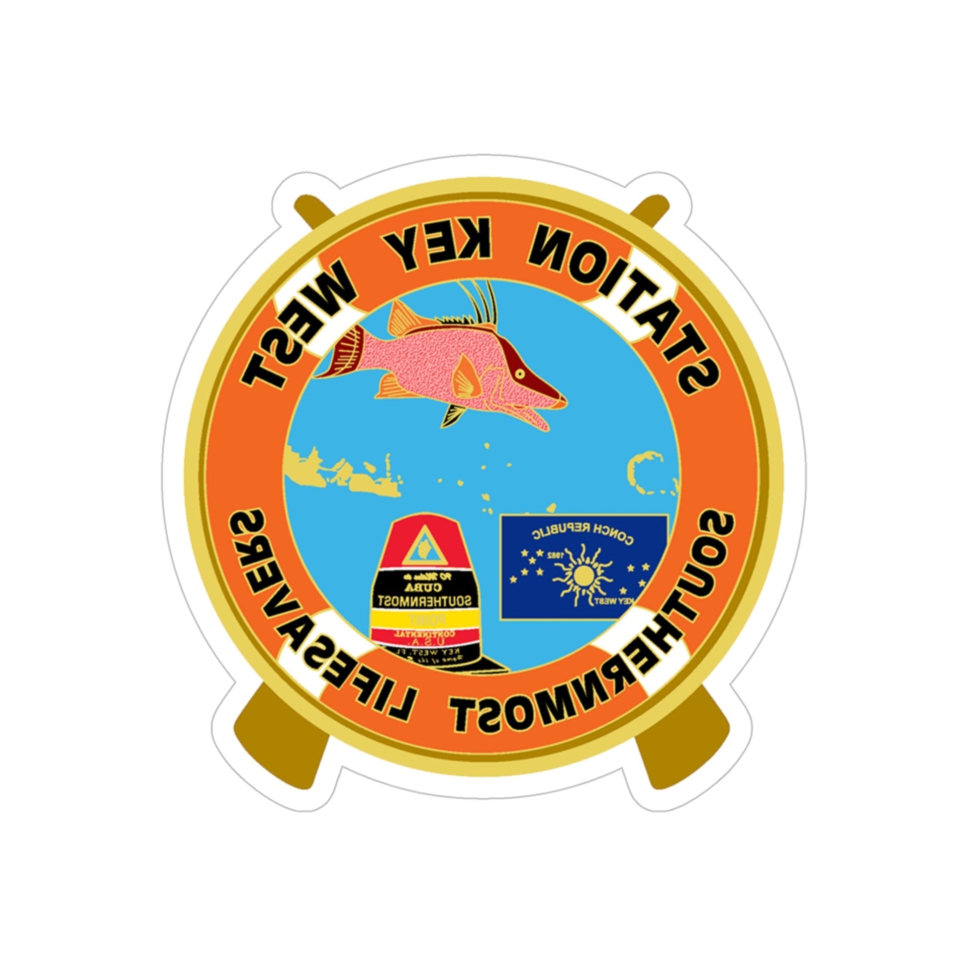 CG Station Key West (U.S. Coast Guard) REVERSE PRINT Transparent STICKER-5" × 5"-The Sticker Space