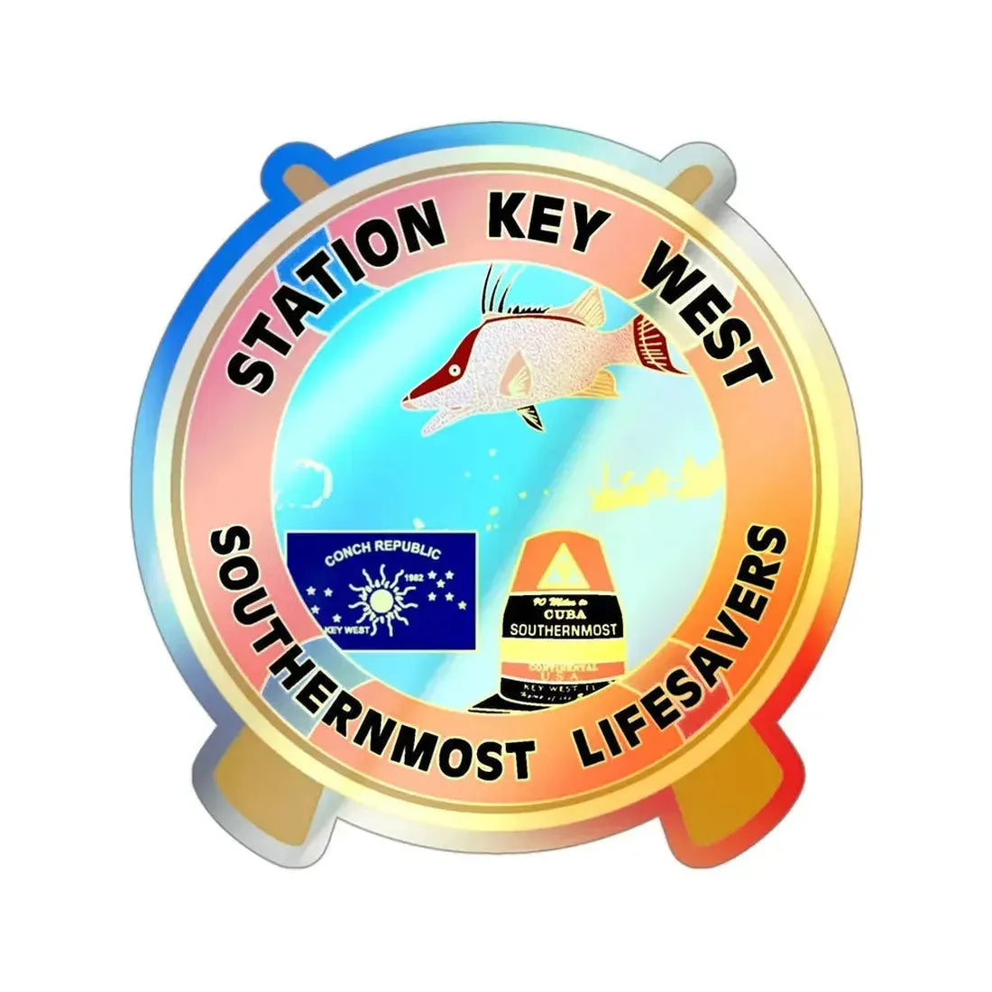 CG Station Key West (U.S. Coast Guard) Holographic STICKER Die-Cut Vinyl Decal 3 Inch Holographic - The Sticker Space
