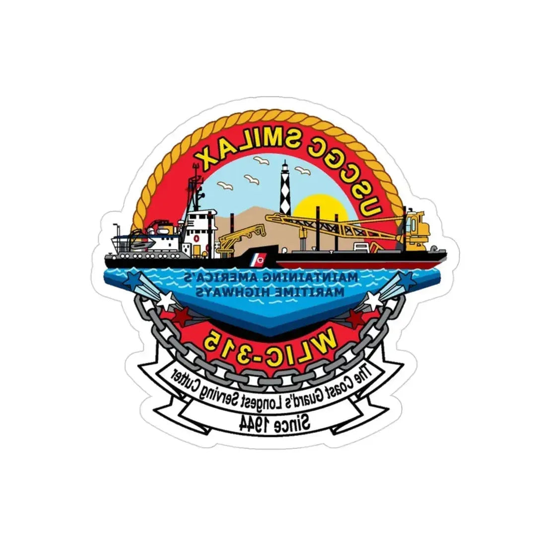 CGC Smilax WLIC   315 (U.S. Coast Guard) REVERSE PRINT Transparent Die-Cut STICKER 3 Inch Die-Cut Transparent - The Sticker Space