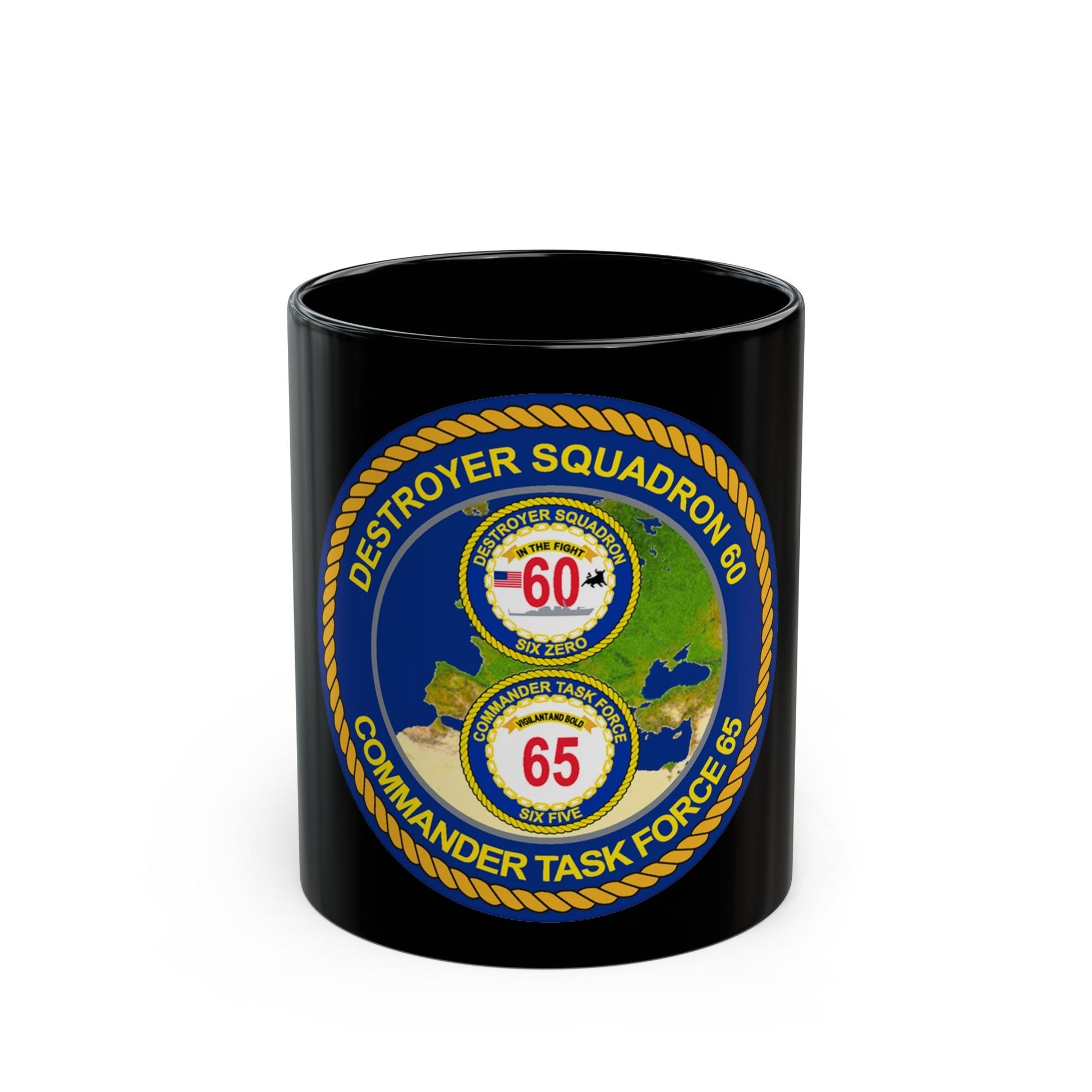 CGLO DESRON 60 CTF 65 Destroyer Squadron 60 and Command Task Force 65 Rota Spain (U.S. Navy) Black Coffee Mug-11oz-The Sticker Space