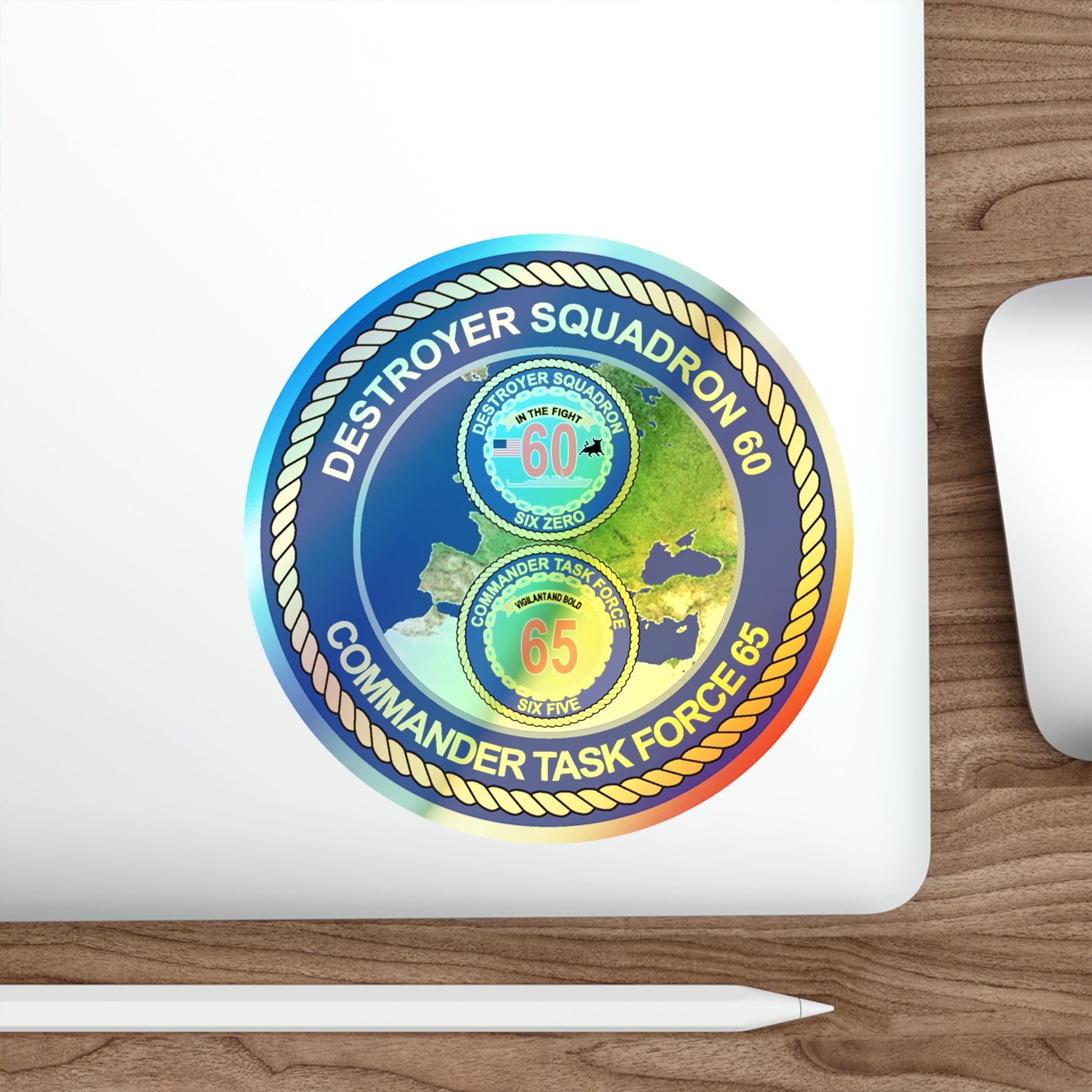 CGLO DESRON 60 CTF 65 Destroyer Squadron 60 and Command Task Force 65 Rota Spain (U.S. Navy) Holographic STICKER Die-Cut Vinyl Decal-The Sticker Space