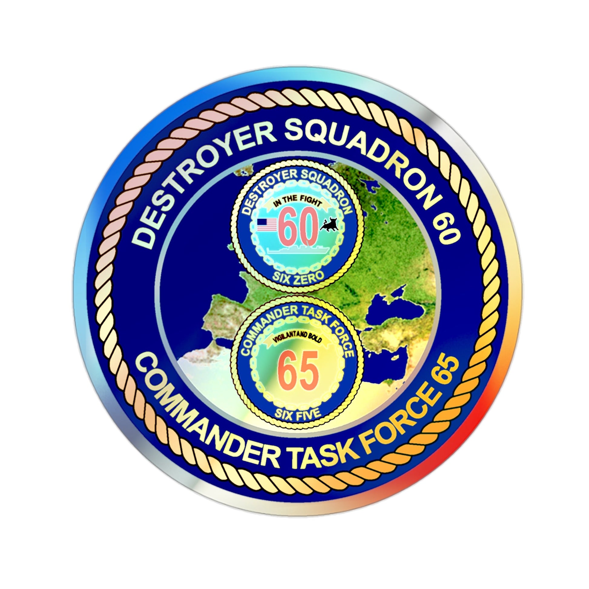 CGLO DESRON 60 CTF 65 Destroyer Squadron 60 and Command Task Force 65 Rota Spain (U.S. Navy) Holographic STICKER Die-Cut Vinyl Decal-2 Inch-The Sticker Space