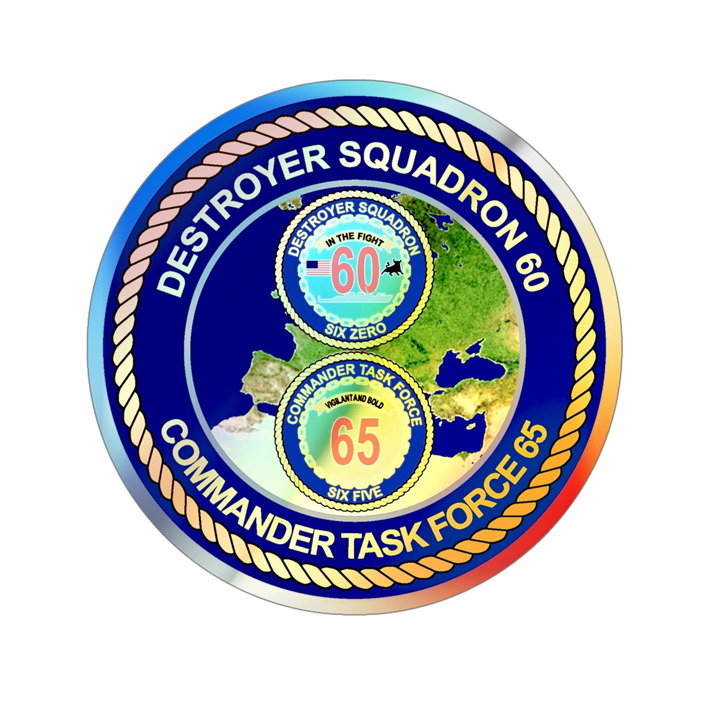 CGLO DESRON 60 CTF 65 Destroyer Squadron 60 and Command Task Force 65 Rota Spain (U.S. Navy) Holographic STICKER Die-Cut Vinyl Decal-5 Inch-The Sticker Space