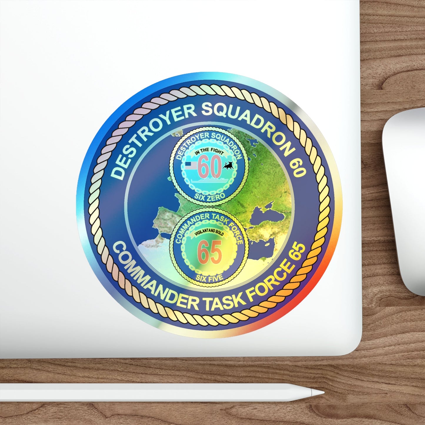 CGLO DESRON 60 CTF 65 Destroyer Squadron 60 and Command Task Force 65 Rota Spain (U.S. Navy) Holographic STICKER Die-Cut Vinyl Decal-The Sticker Space