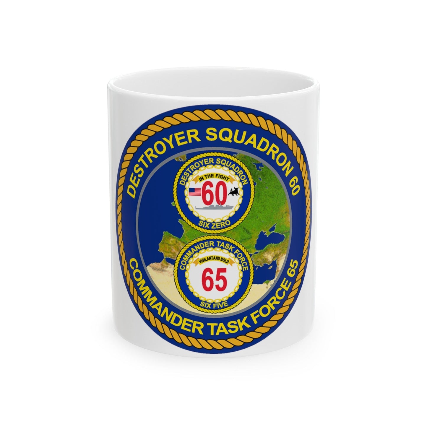 CGLO DESRON 60 CTF 65 Destroyer Squadron 60 and Command Task Force 65 Rota Spain (U.S. Navy) White Coffee Mug-11oz-The Sticker Space