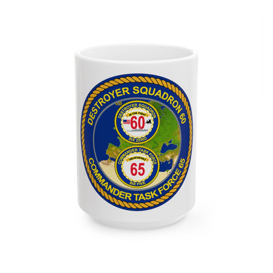 CGLO DESRON 60 CTF 65 Destroyer Squadron 60 and Command Task Force 65 Rota Spain (U.S. Navy) White Coffee Mug-15oz-The Sticker Space