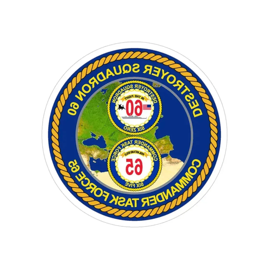 CGLO DESRON 60 CTF 65 Destroyer Squadron 60 and Command Task Force 65 Rota Spain (U.S. Navy) REVERSE PRINT Transparent Die-Cut STICKER 3 Inch Die-Cut Transparent - The Sticker Space