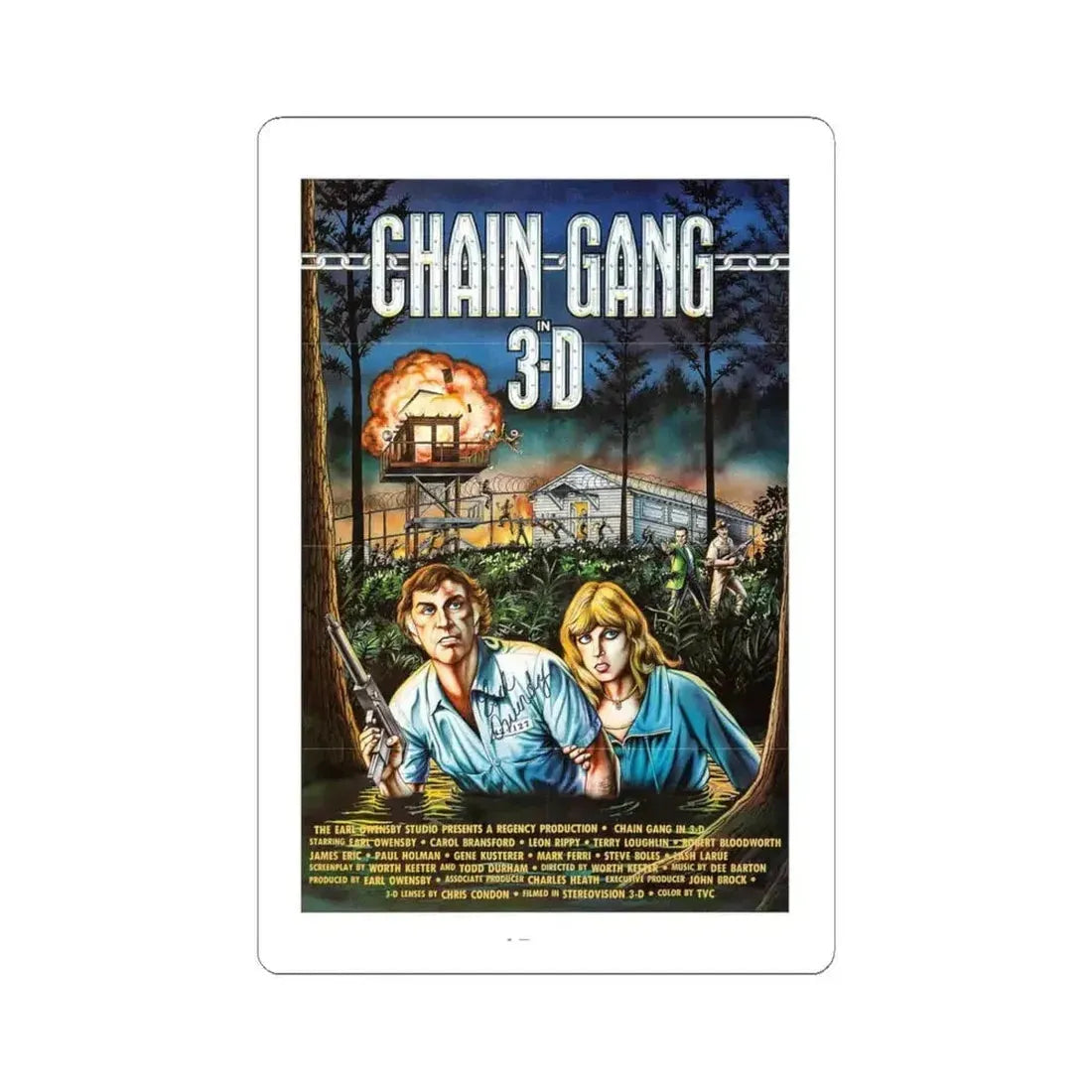 CHAIN GANG 1984 Movie Poster - STICKER Vinyl Kiss-Cut Decal 4 Inch White - The Sticker Space