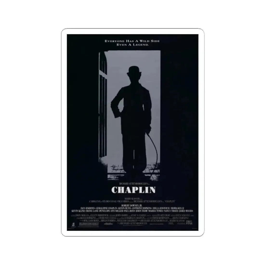 Chaplin 1992 Movie Poster - STICKER Vinyl Kiss-Cut Decal 2 Inch White - The Sticker Space