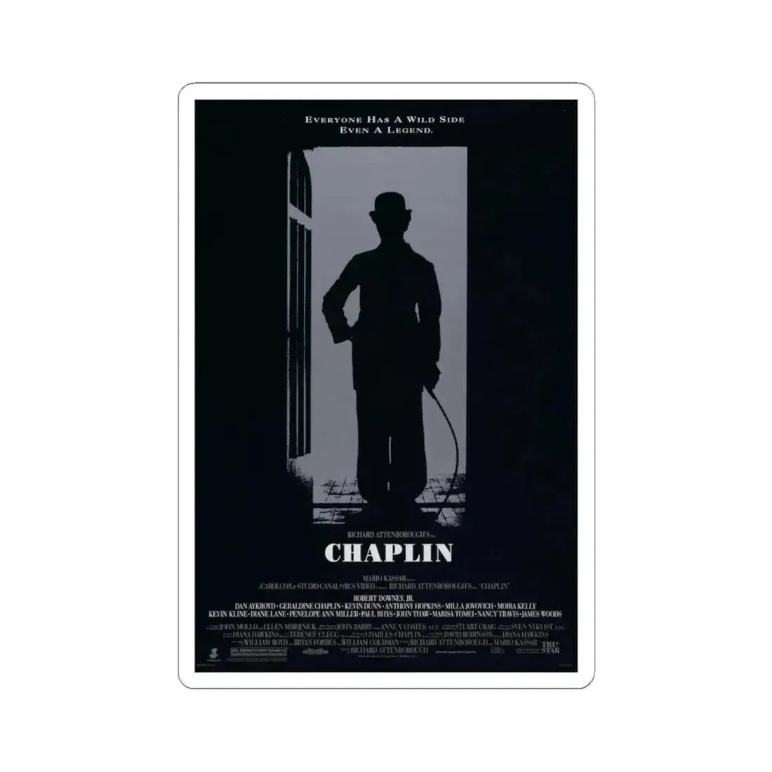 Chaplin 1992 Movie Poster - STICKER Vinyl Kiss-Cut Decal 4 Inch White - The Sticker Space