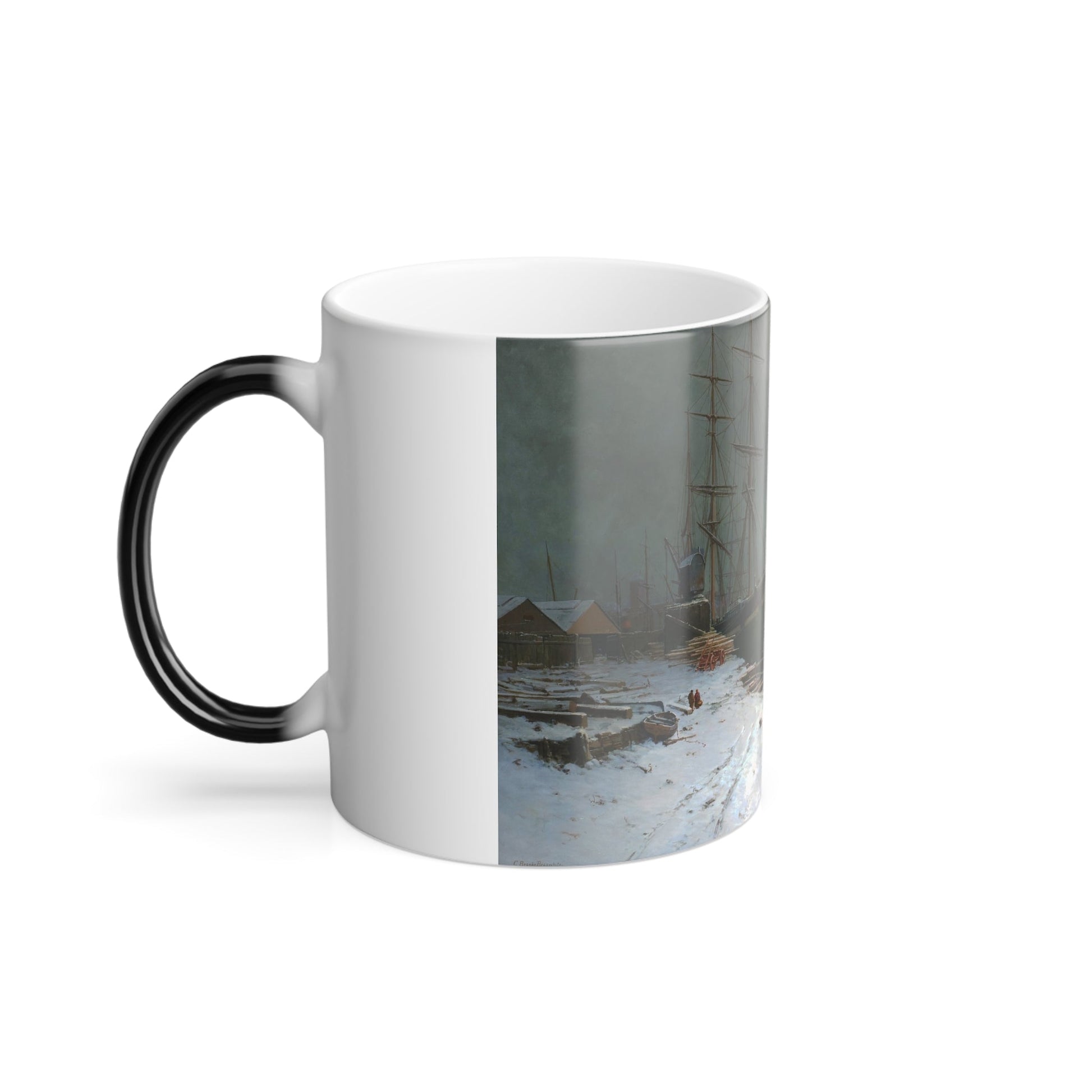 Charles Brooke Branwhite (1851-1929) London Harbor in the Snow - Oil on Canvas - Color Changing Mug 11oz-11oz-The Sticker Space