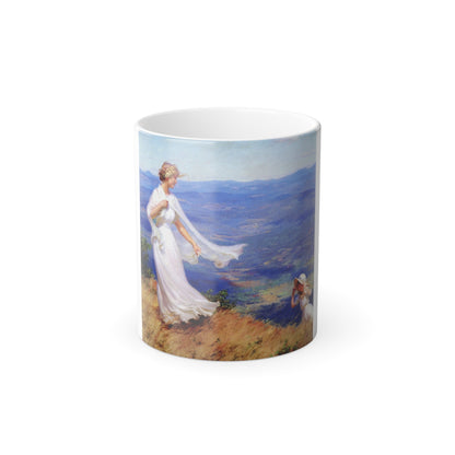 Charles Courtney Curran (1861-1942) The West Wind - Oil on masonite 1918 - Color Changing Mug 11oz-11oz-The Sticker Space