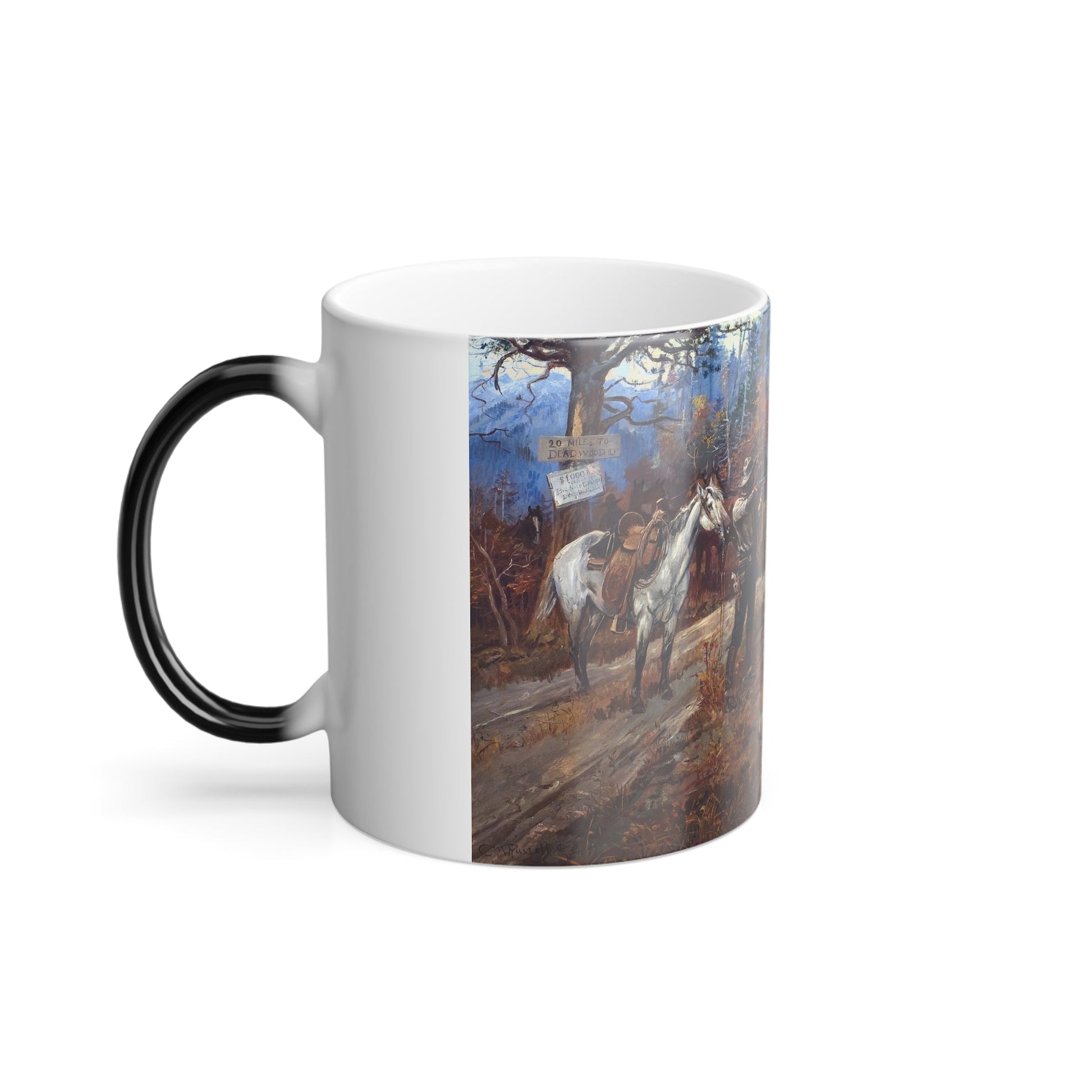 Charles M Russell (1864-1926) The Hold Up - Oil on canvas 1899 - Color Changing Mug 11oz-11oz-The Sticker Space