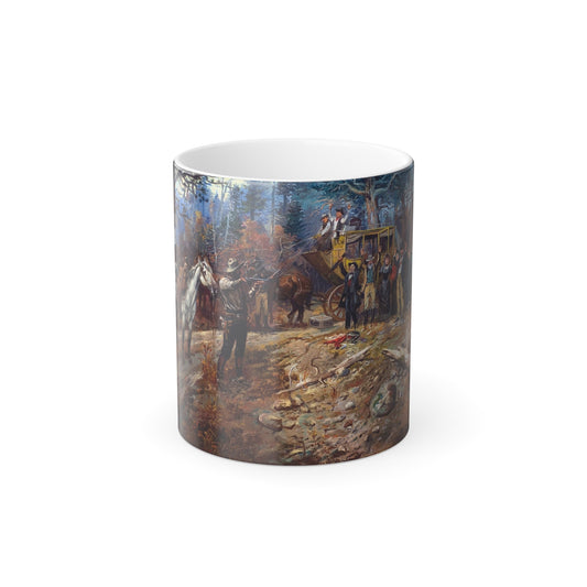 Charles M Russell (1864-1926) The Hold Up - Oil on canvas 1899 - Color Changing Mug 11oz-11oz-The Sticker Space