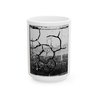 Charleston Harbor, South Carolina. Interior View Of Fort Sumter During Ceremony Of Raising Flag (U.S. Civil War) White Coffee Mug