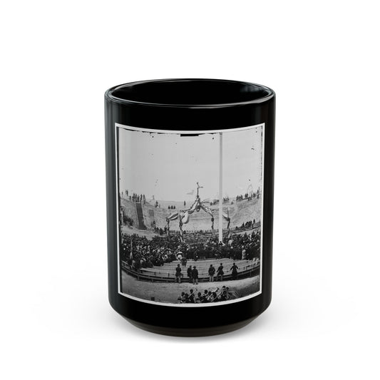 Charleston, S.C. Crowd Inside Fort Sumter Awaiting The Flag-Raising (U.S. Civil War) Black Coffee Mug-15oz-The Sticker Space