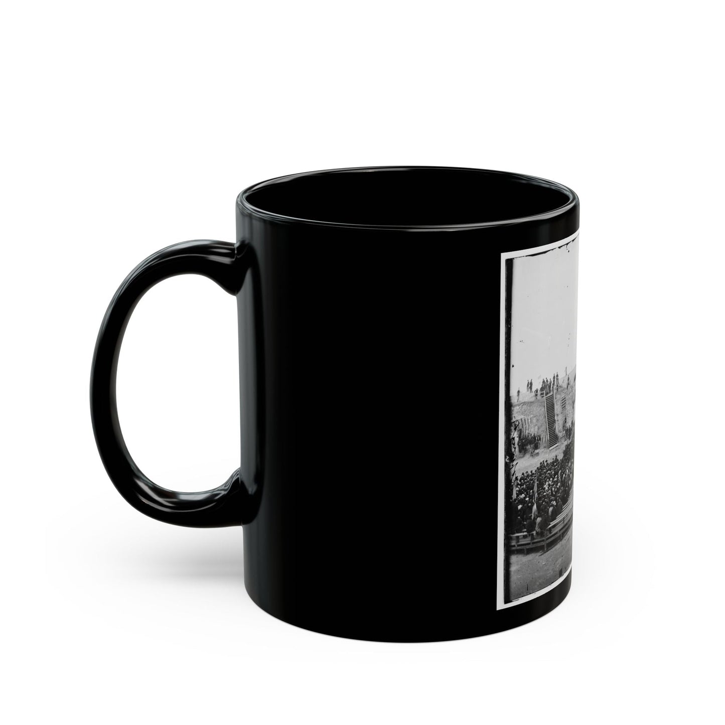 Charleston, S.C. Crowd Inside Fort Sumter Awaiting The Flag-Raising (U.S. Civil War) Black Coffee Mug-The Sticker Space