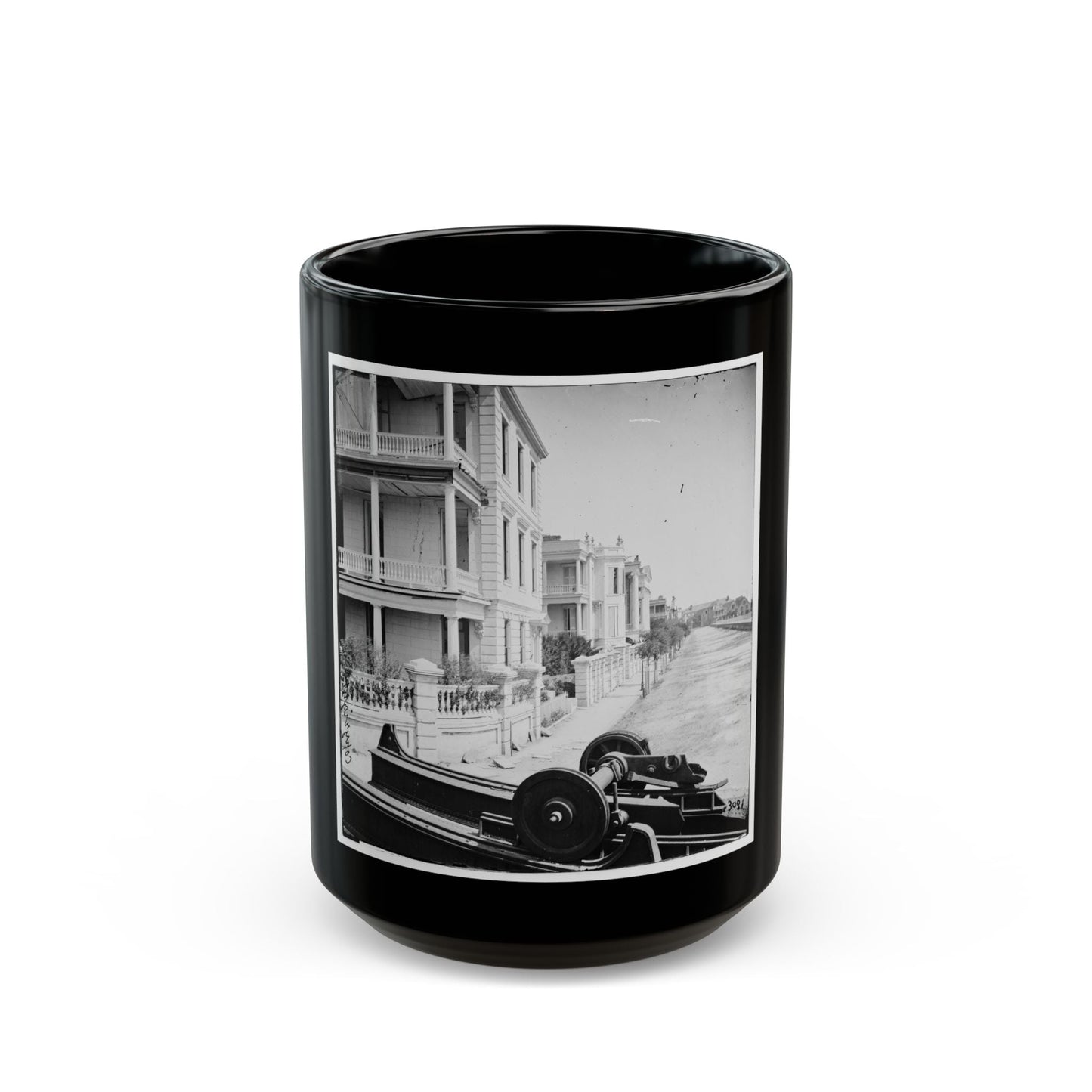 Charleston, S.C. East Battery; Dismantled Blakely Gun In Foreground (U.S. Civil War) Black Coffee Mug-15oz-The Sticker Space