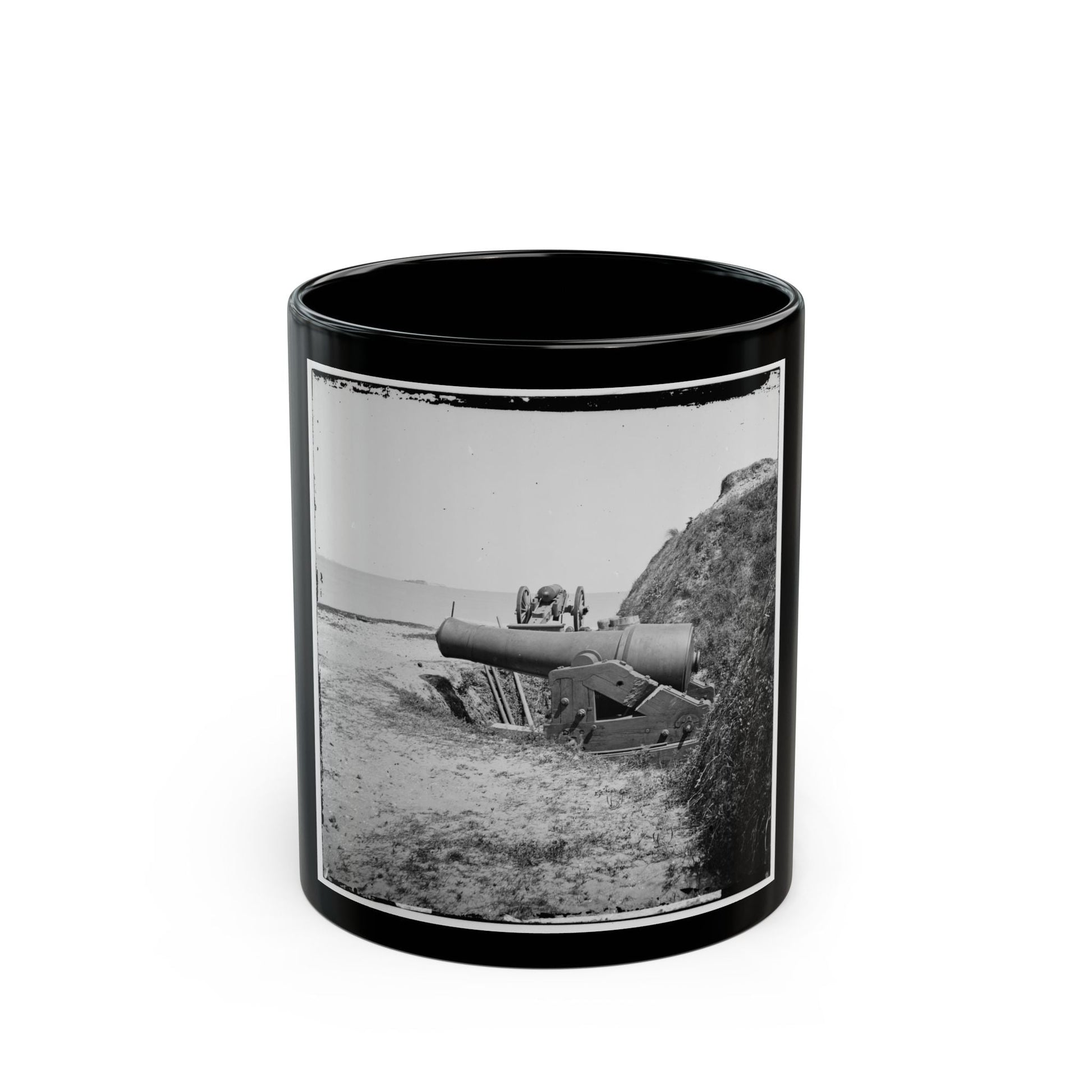 Charleston, S.C. Guns Of Fort Johnson; Fort Sumter In Distance (U.S. Civil War) Black Coffee Mug-11oz-The Sticker Space