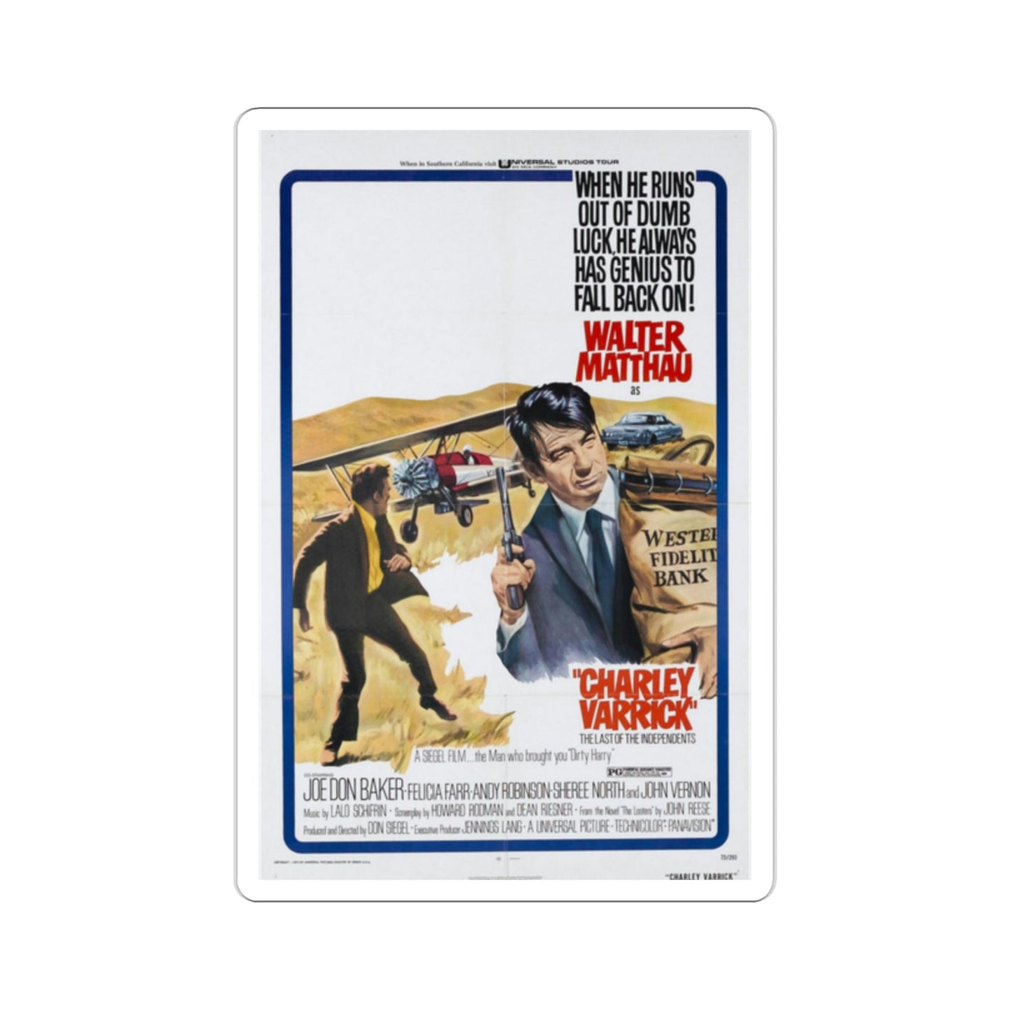 Charley Varrick 1973 Movie Poster STICKER Vinyl Die-Cut Decal-2 Inch-The Sticker Space