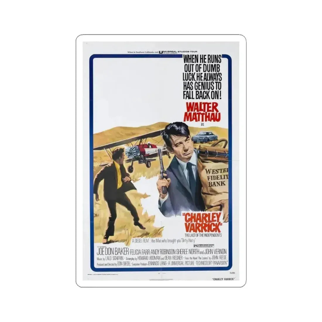 Charley Varrick 1973 Movie Poster - STICKER Vinyl Kiss-Cut Decal 4 Inch White - The Sticker Space