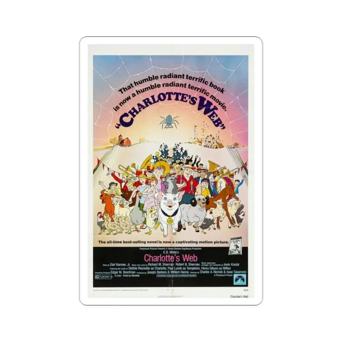 Charlotte's Web 1973 Movie Poster STICKER Vinyl Die-Cut Decal 2 Inch - The Sticker Space