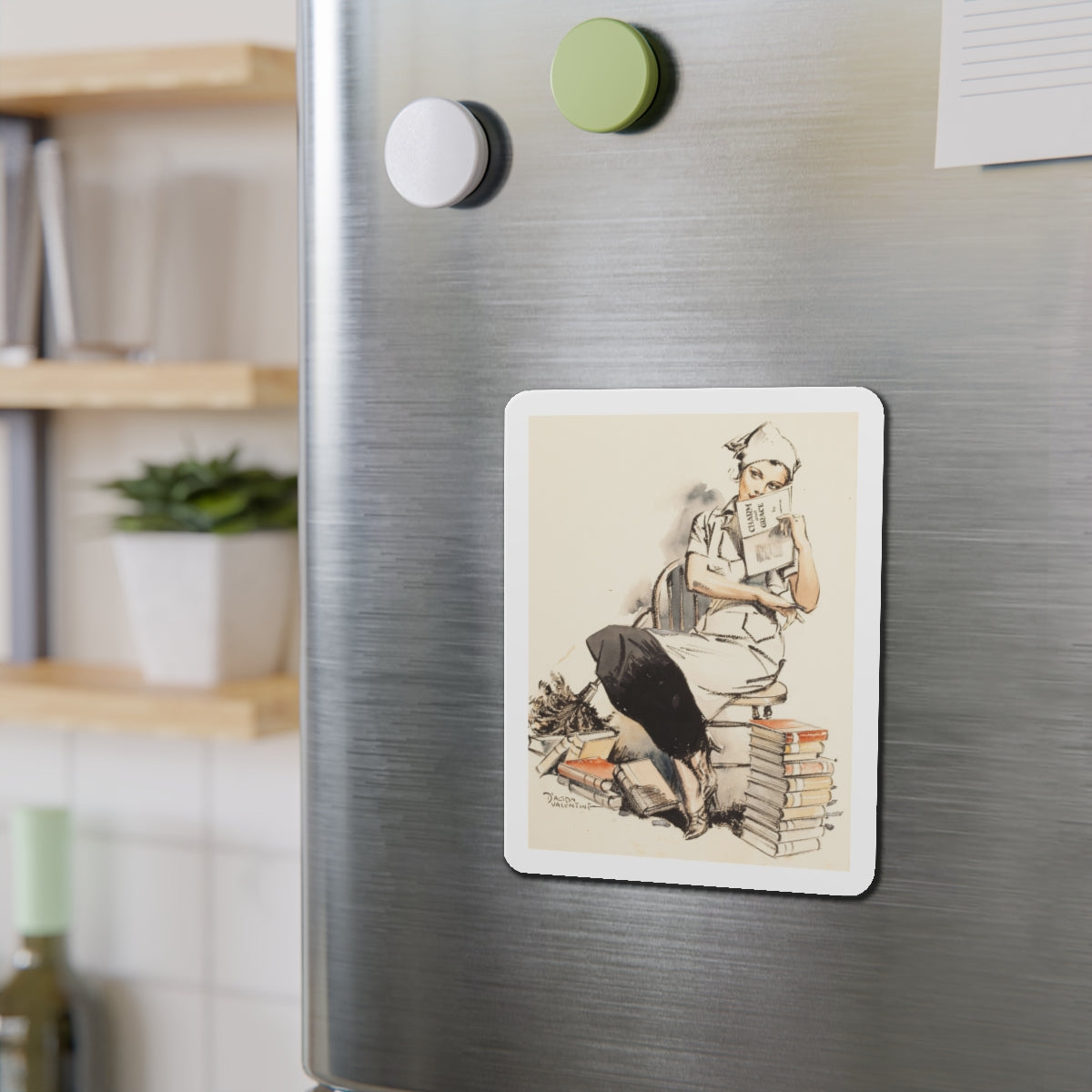 Charm and Grace, Saturday Evening Post illustration (Magazine Illustration) Refrigerator Magnet-The Sticker Space