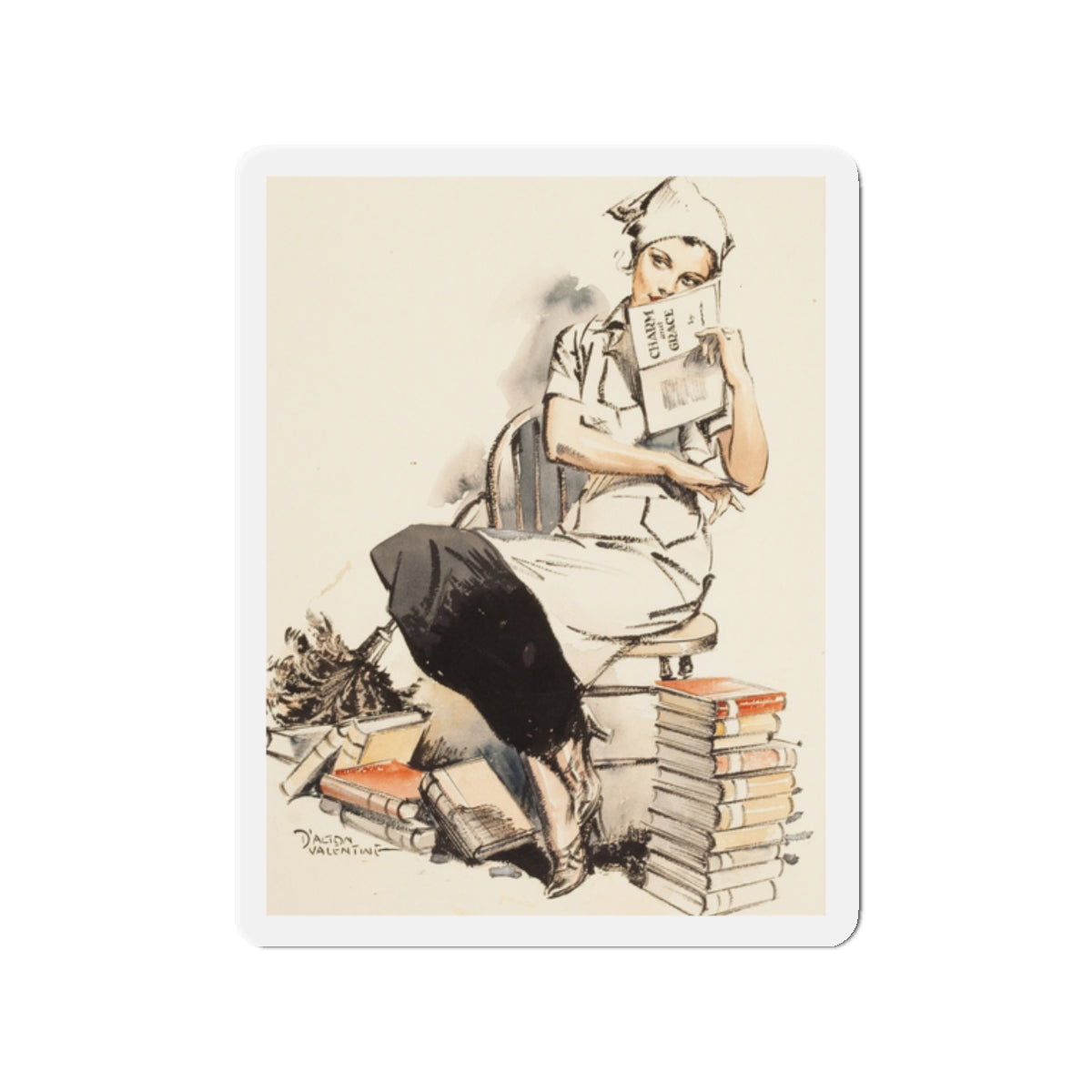 Charm and Grace, Saturday Evening Post illustration (Magazine Illustration) Refrigerator Magnet-2" x 2"-The Sticker Space