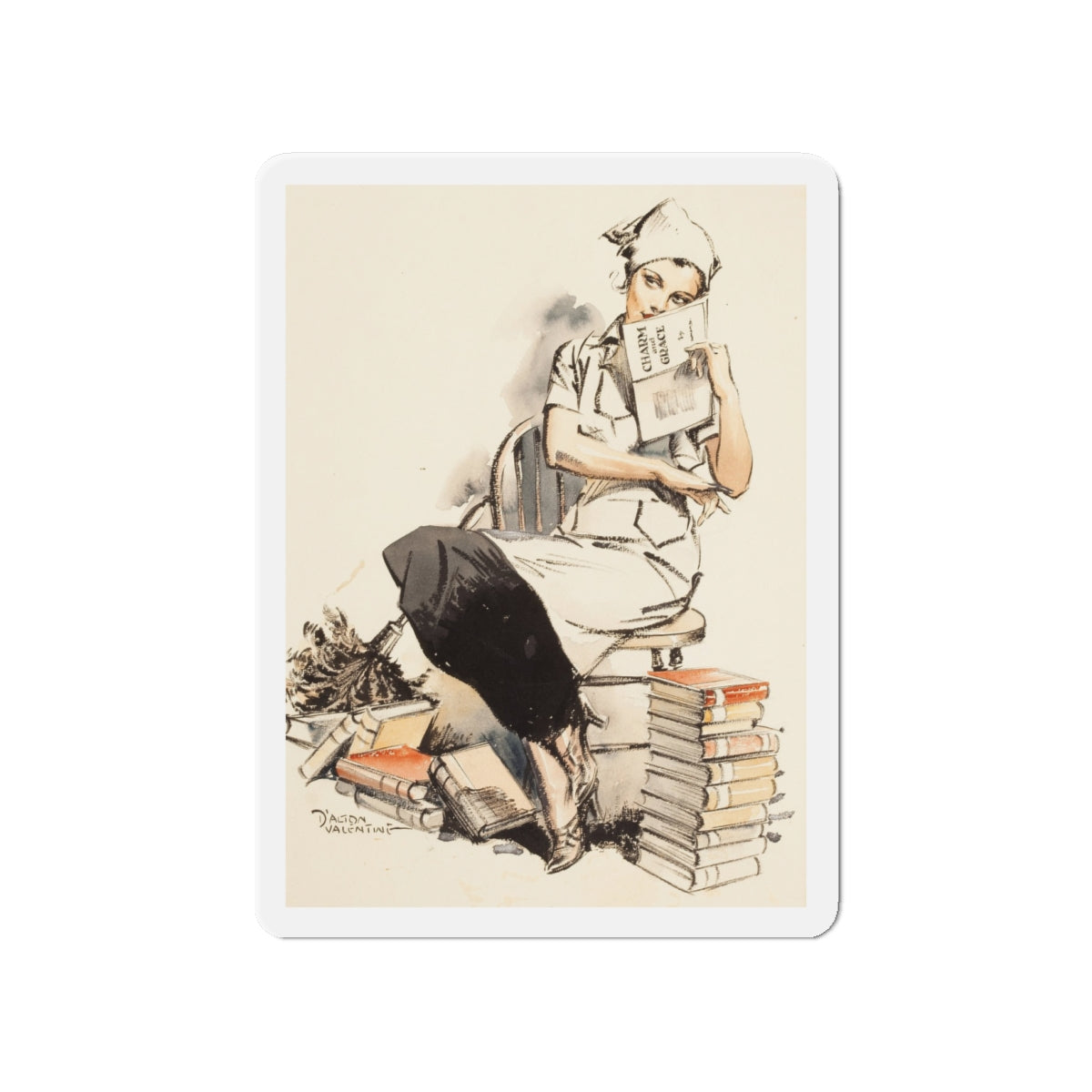 Charm and Grace, Saturday Evening Post illustration (Magazine Illustration) Refrigerator Magnet-4" x 4"-The Sticker Space