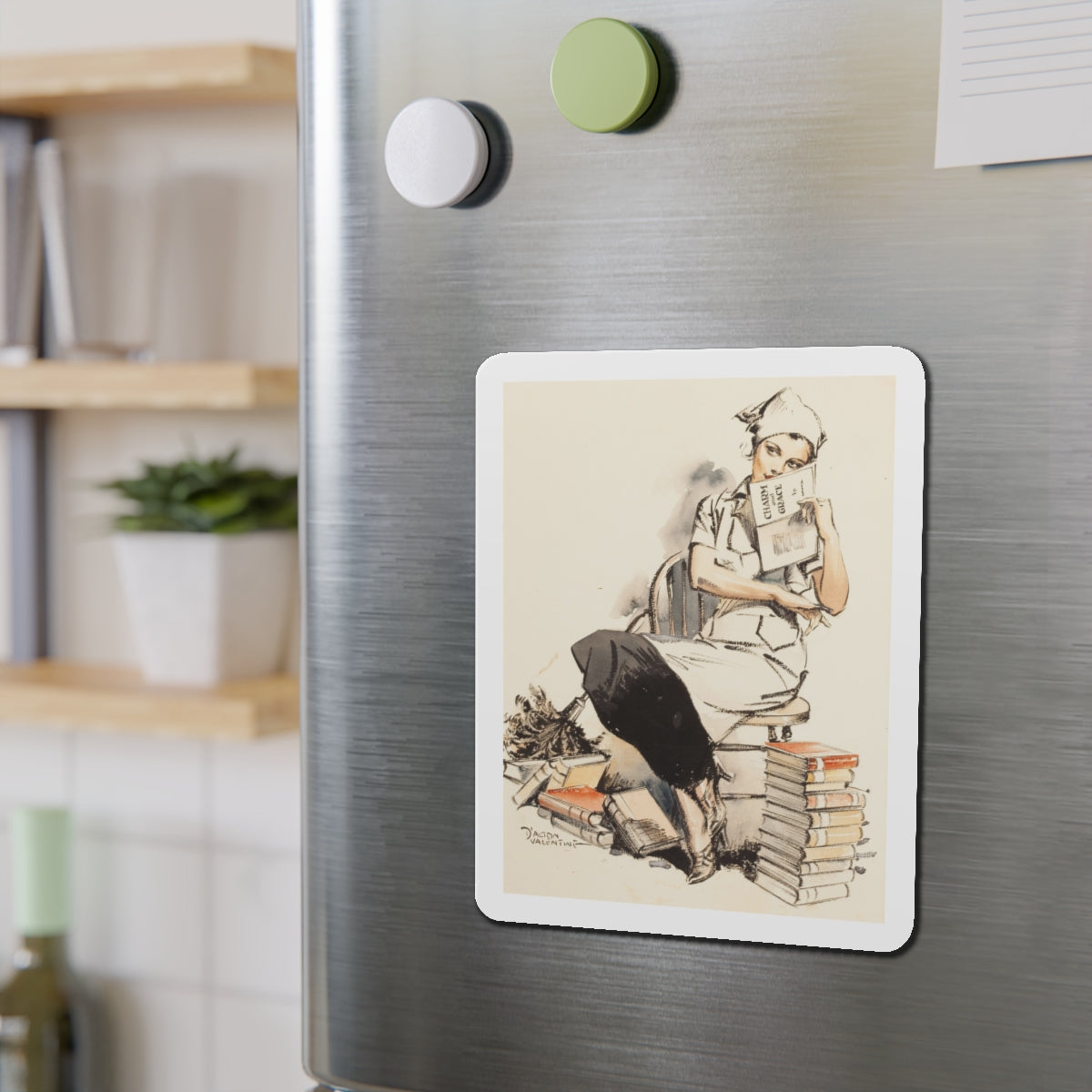 Charm and Grace, Saturday Evening Post illustration (Magazine Illustration) Refrigerator Magnet-The Sticker Space