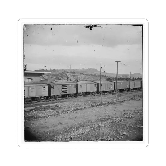 Chattanooga, Tenn. Boxcars and Depot With Federal Cavalry Guard Beyond (U.S. Civil War) STICKER Vinyl Kiss-Cut Decal 2 Inch White - The Sticker Space