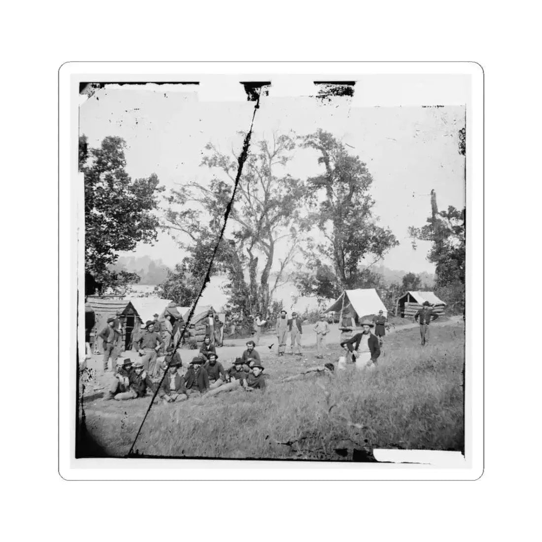 Chattanooga, Tenn., Vicinity. Federal Camp by the Tennessee  River (U.S. Civil War) STICKER Vinyl Kiss-Cut Decal 3 Inch White - The Sticker Space