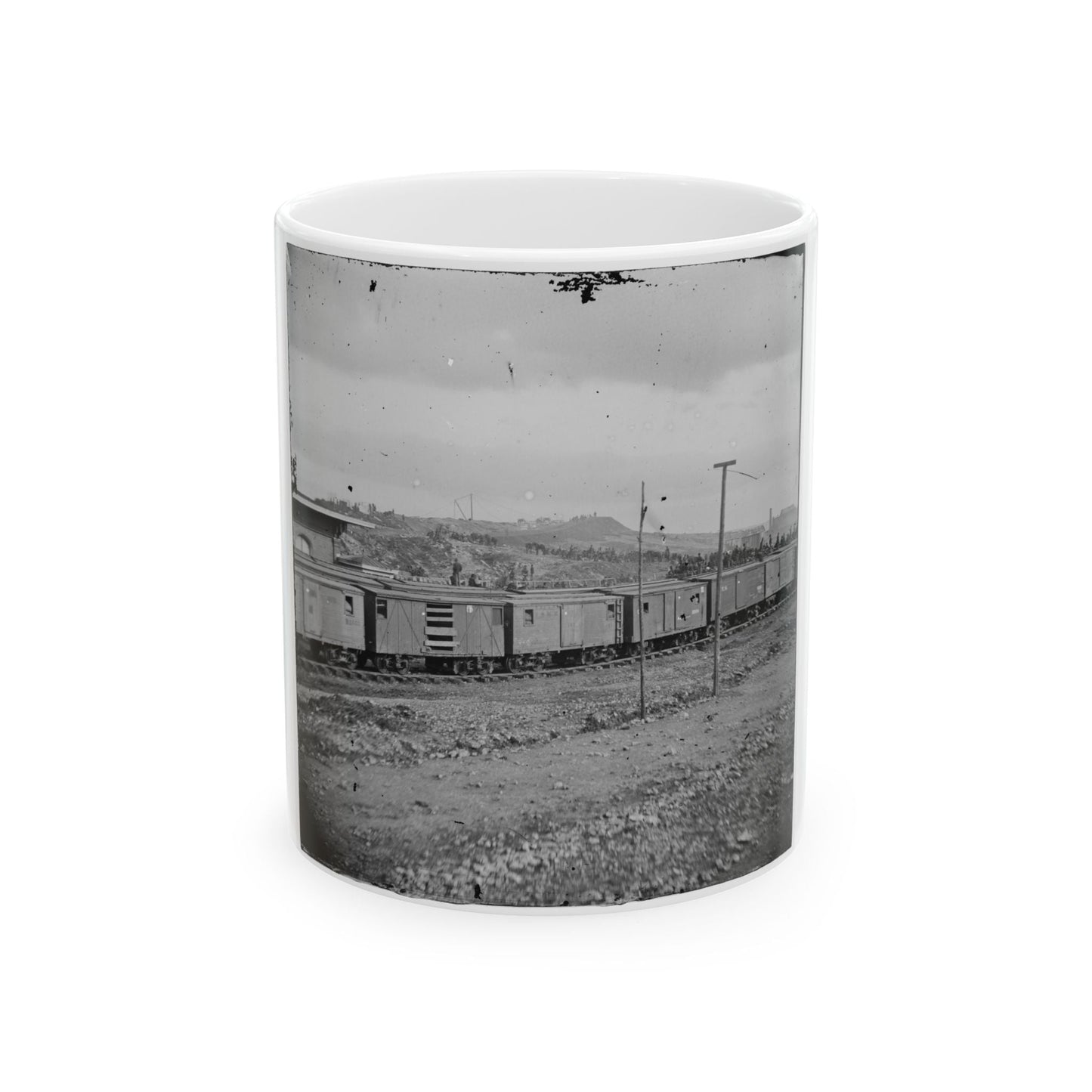 Chattanooga, Tenn. Boxcars And Depot With Federal Cavalry Guard Beyond (U.S. Civil War) White Coffee Mug-11oz-The Sticker Space