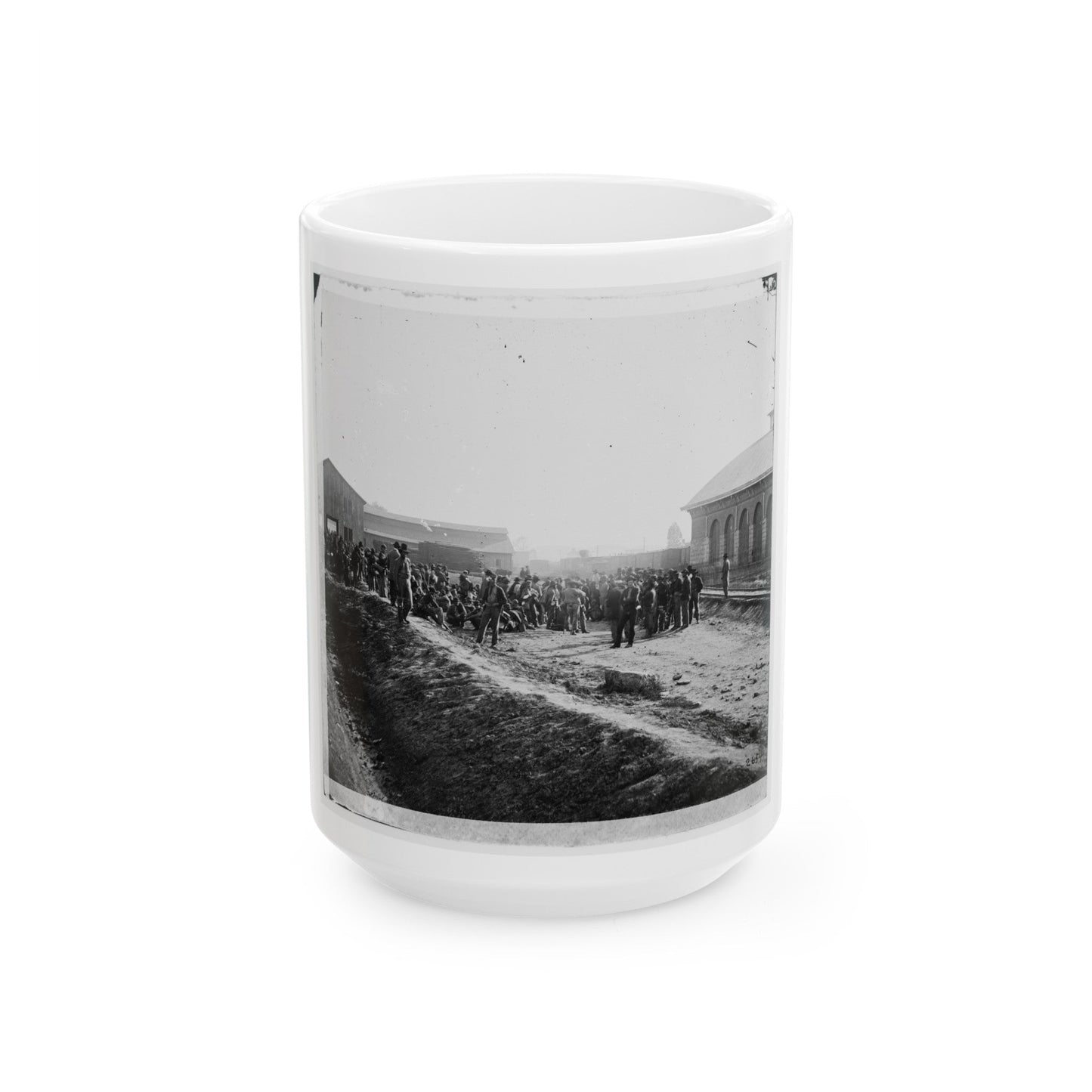 Chattanooga, Tenn. Confederate Prisoners At Railroad Depot (U.S. Civil War) White Coffee Mug-15oz-The Sticker Space