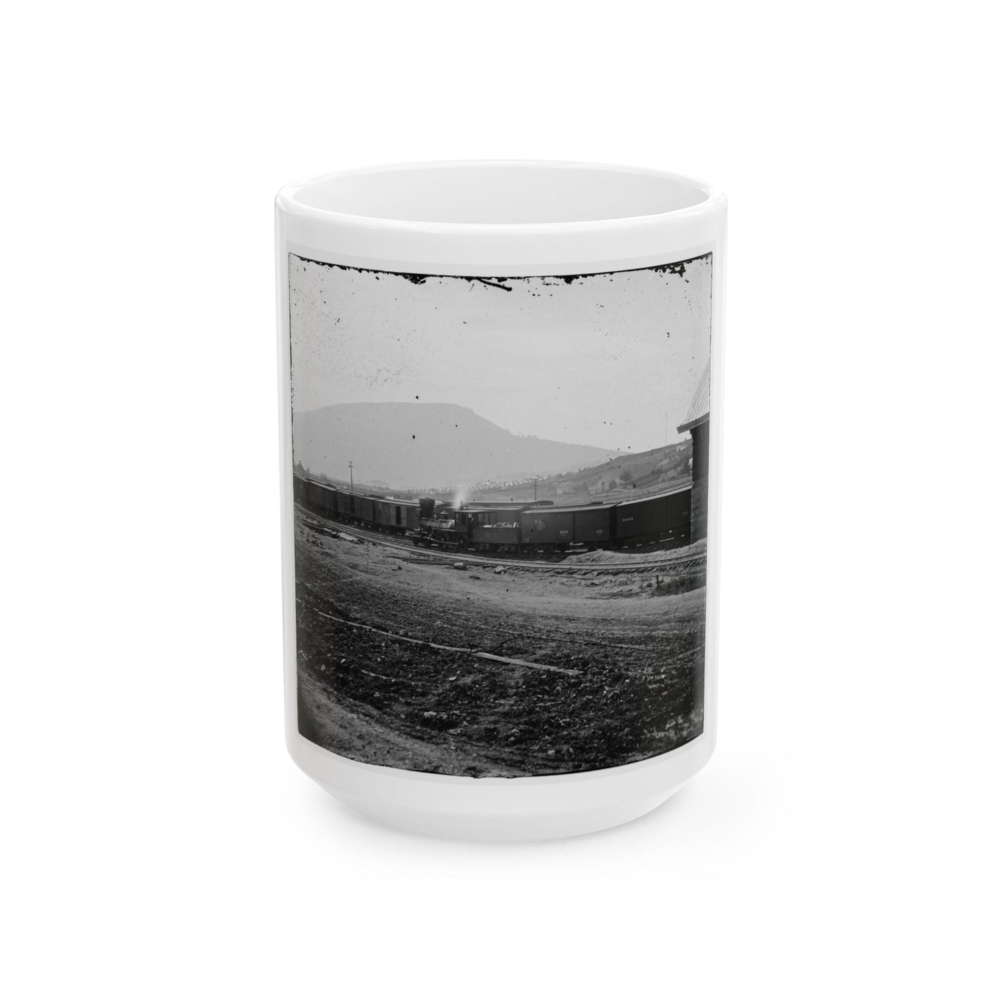 Chattanooga, Tenn. U.S. Military Train At Depot; Lookout Mountain In Background (U.S. Civil War) White Coffee Mug