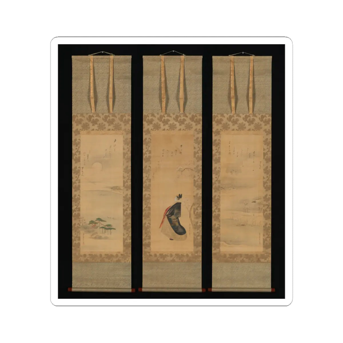 Chōbunsai Eishi - Snow, Moon, and Cherry Blossoms (Yoshiwara in Three Seasons) - early 19th century v1 - STICKER Vinyl Kiss-Cut Decal
