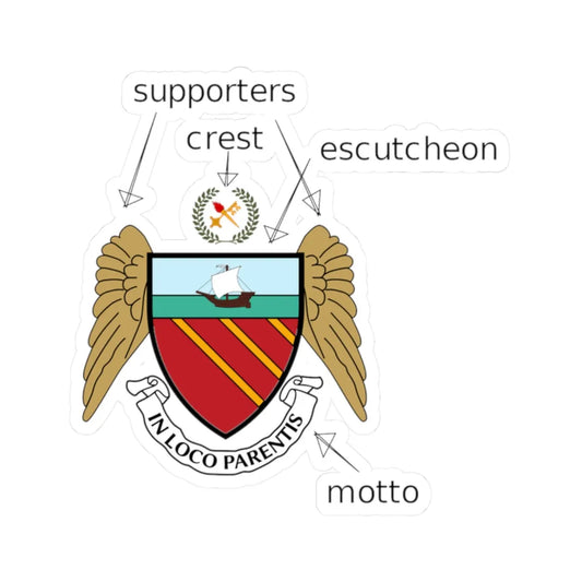 Cheadle Hulme School coat of arms explanation (England) (Coat of Arms) STICKER Vinyl Kiss-Cut Decal 2 Inch White - The Sticker Space