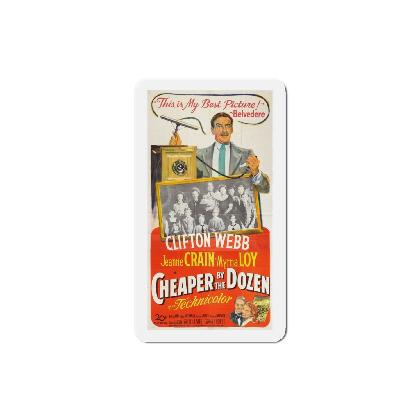 Cheaper by the Dozen 1950 Movie Poster Die-Cut Magnet-3 Inch-The Sticker Space