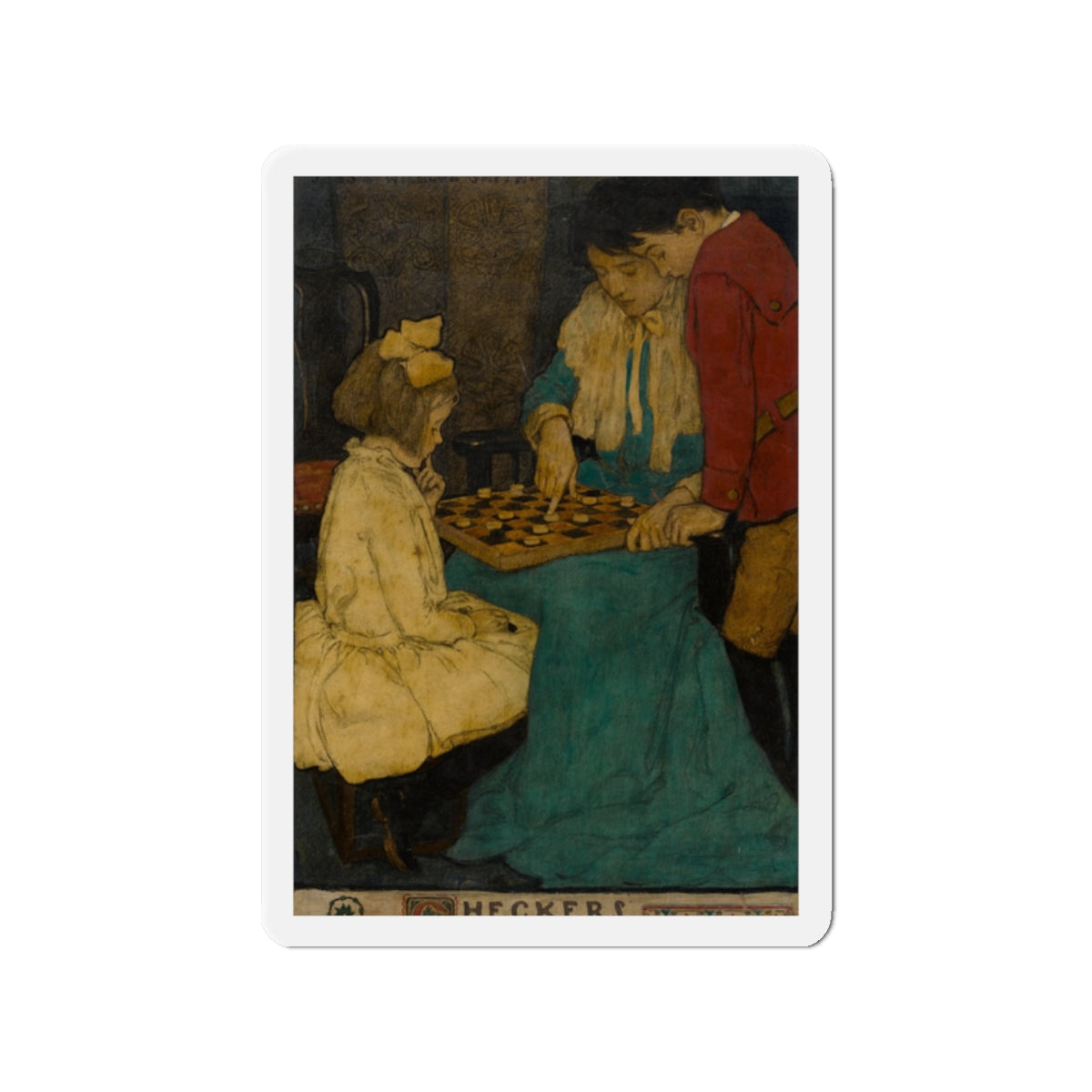 Checkers, Scribner's magazine illustration, December, 1902 (Magazine Illustration) Refrigerator Magnet-2" x 2"-The Sticker Space